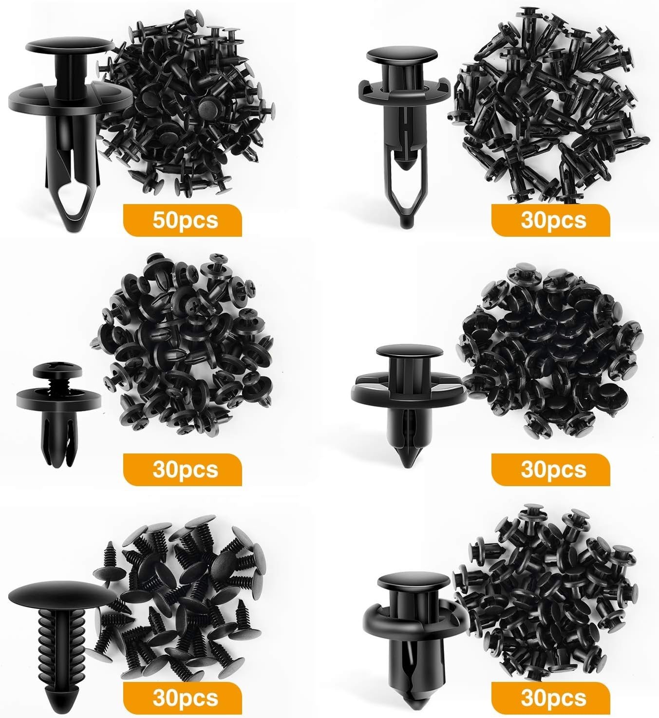 200Pcs Universal Car Push Pin Rivet Clip Bumper Fender Trim Fastener Kit 6 Sizes