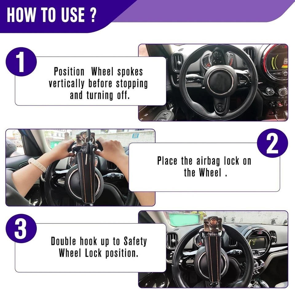 Foldable Car Steering Wheel Security Lock With 3 Keys Vehicle Anti-Theft Devices