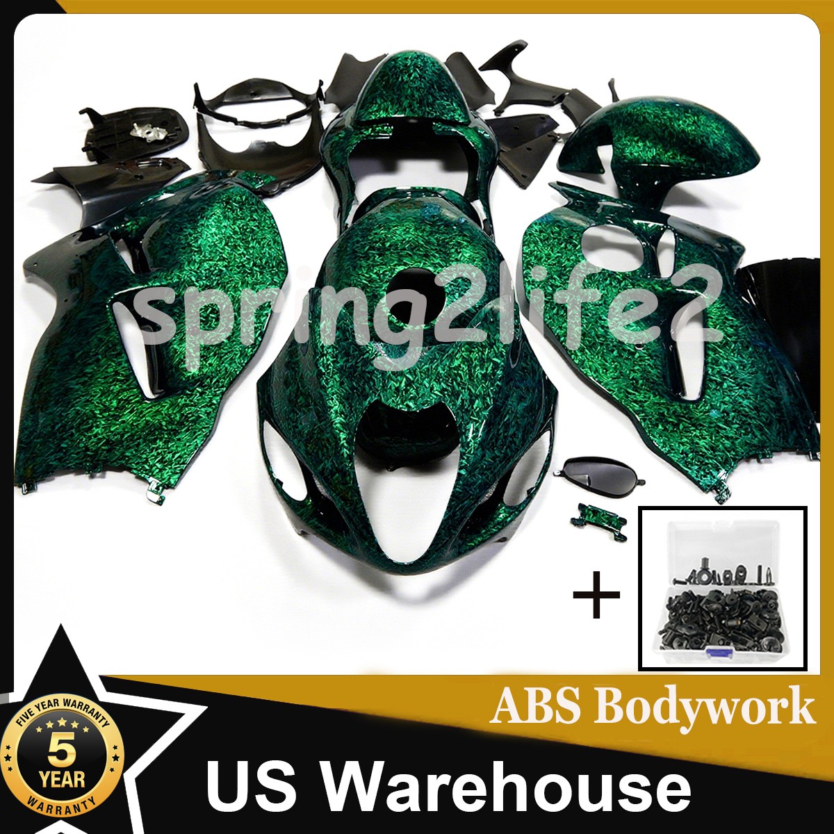 Green Forged Carbon Fiber Fairings+Tank+Bolt For Suzuki Hayabusa GSXR1300 99-07