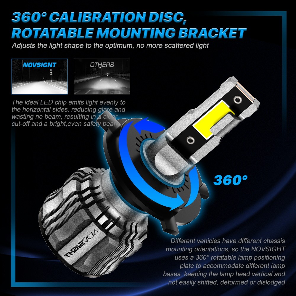 NOVSIGHT 9003 H4 LED Headlight Bulbs 60W 13000LM Hi/Lo Beam Super Bright White