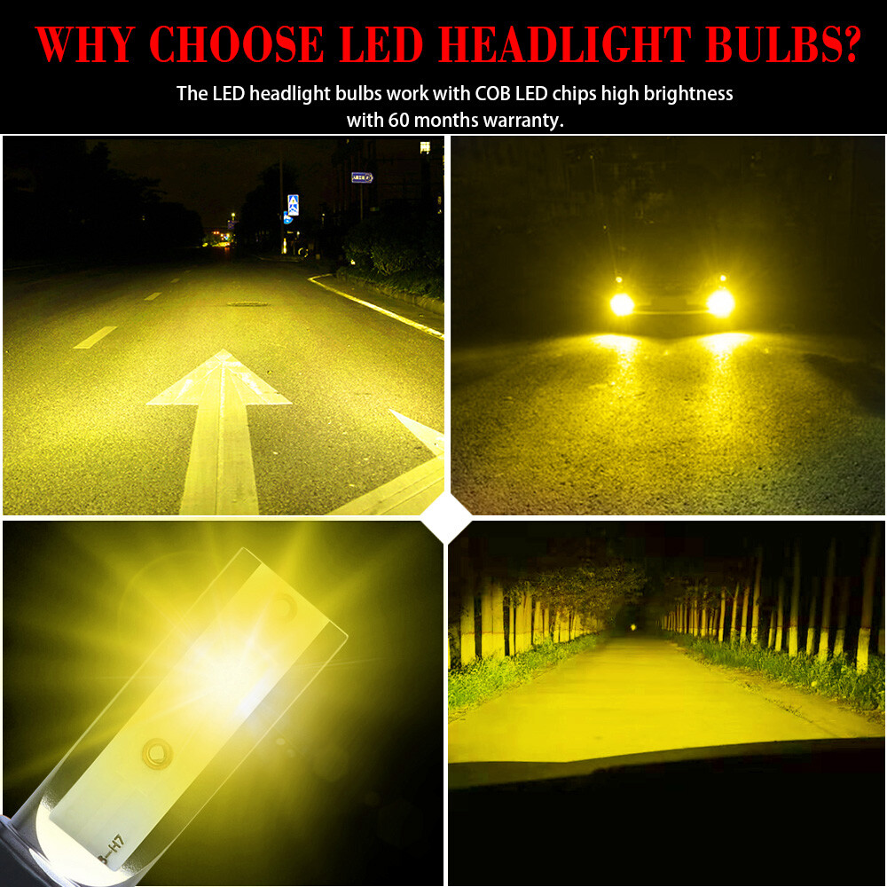 Mini LED Headlight Bulb Kit Low Beam Fog Light Lamp 9006 HB4 3000K Yellow 120W