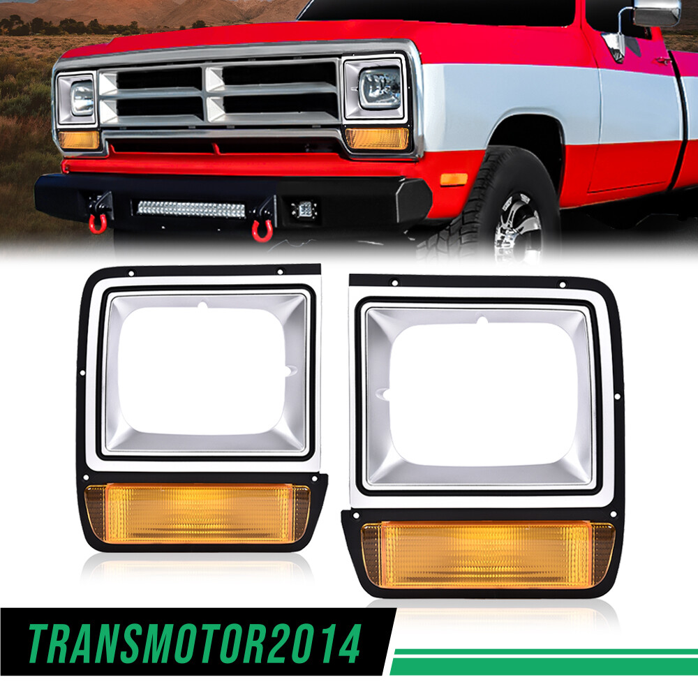 Fit For Dodge Pickup Truck Headlight Headlamp Bezel Pair w/ Corner Parking Light