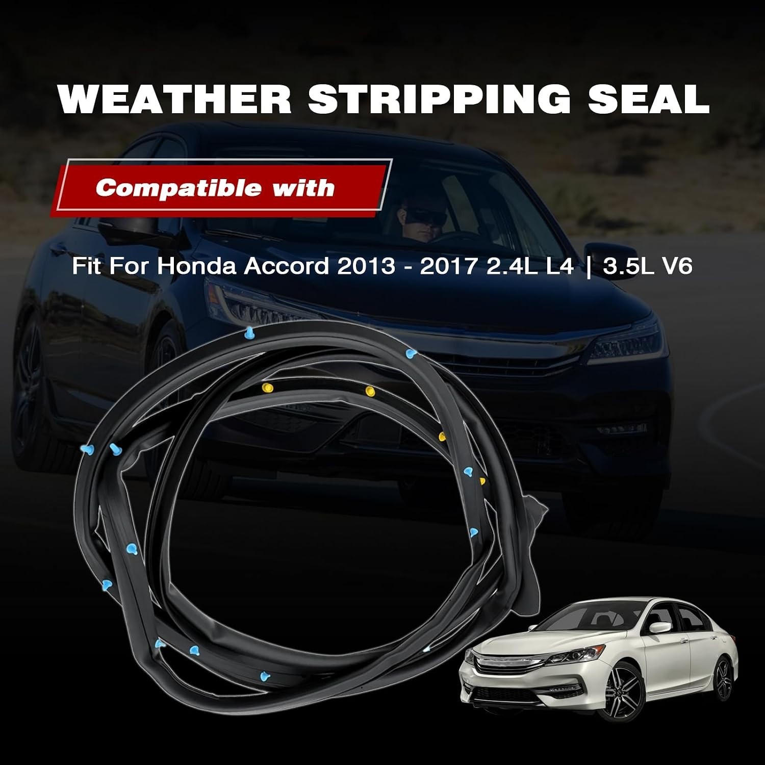 1 Pair Weather Stripping Seal Compatible with Honda Accord 2013-2017 Door Wea…