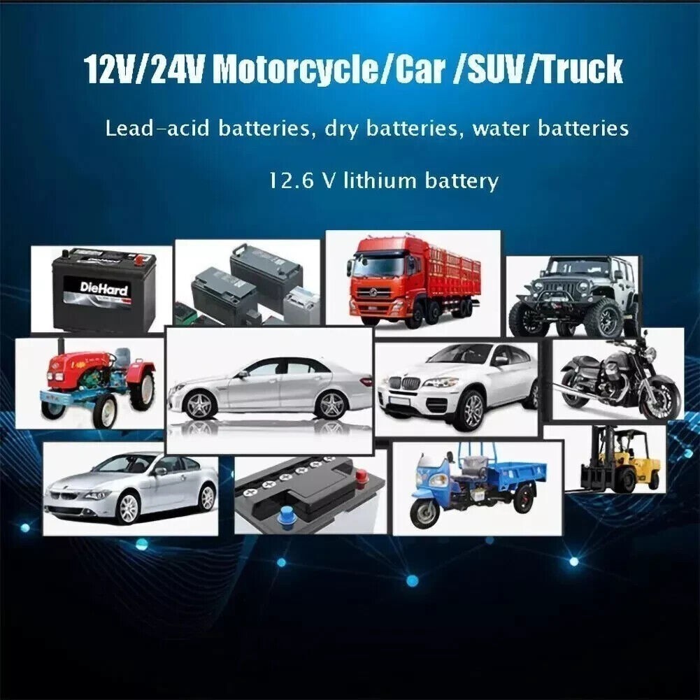 Car Battery Charger Heavy Duty 12V/ 24V Smart Automatic Intelligent Pulse Repair