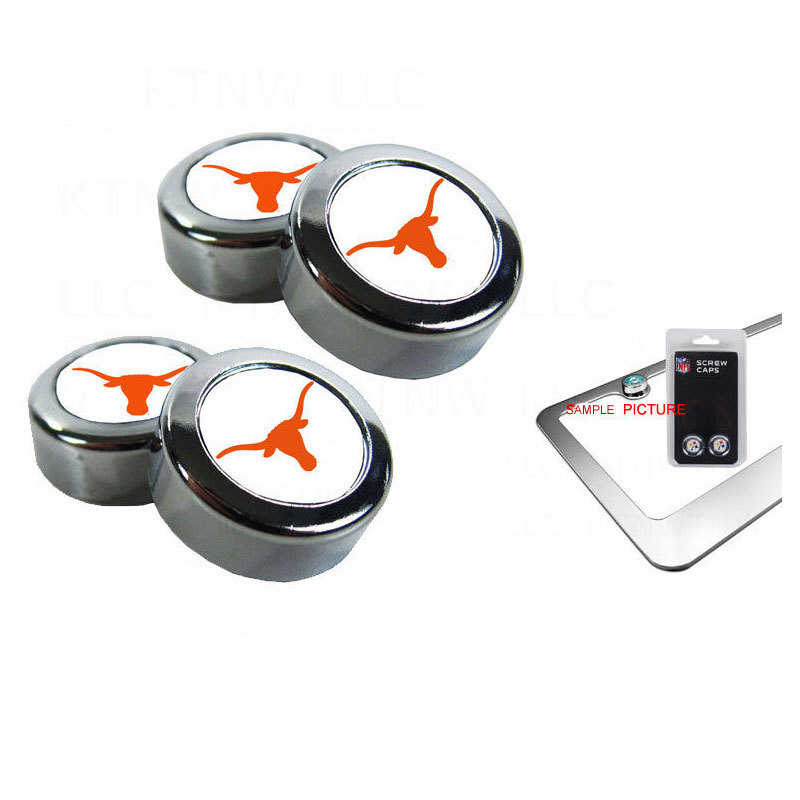 New NCAA Texas Longhorns Chrome License Plate Frame Screw Caps / Bolt Cover