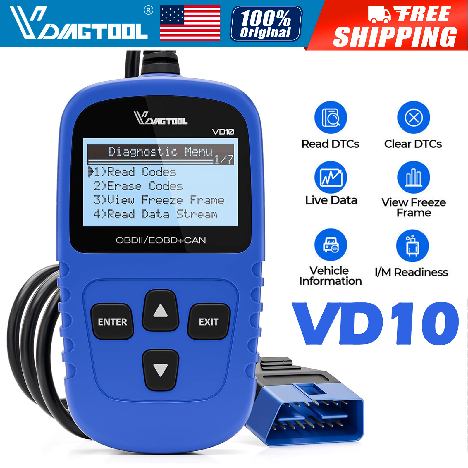 2026 VD10 OBD2 Scanner Diagnostic Tool for All OBDII Protocol Cars Voltage Check