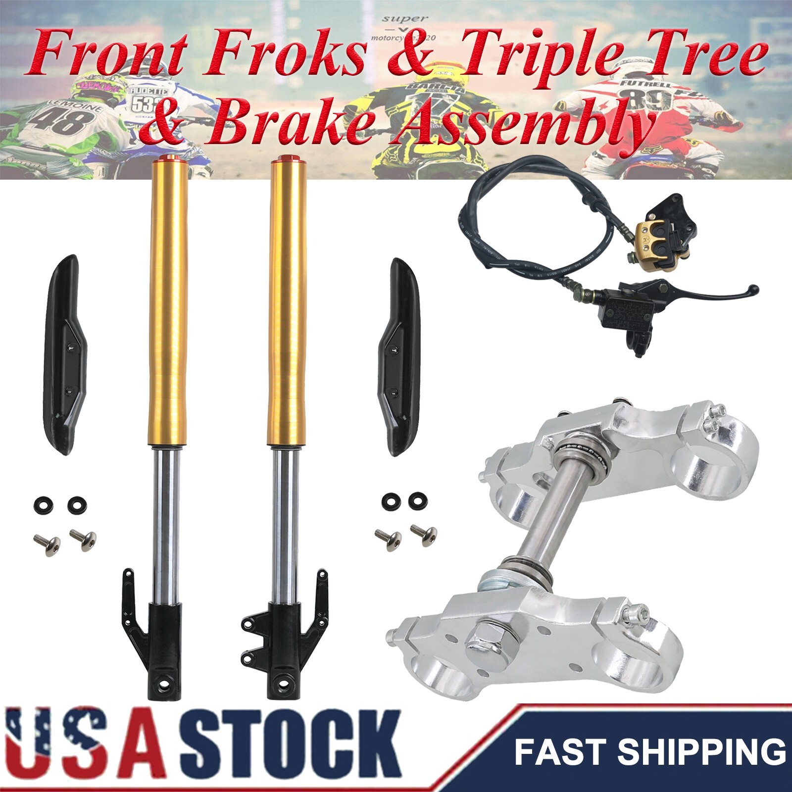 630mm 25″ Front Forks Triple Tree & Brake Assembly For Pit Bike CRF50 CRF70 SSR