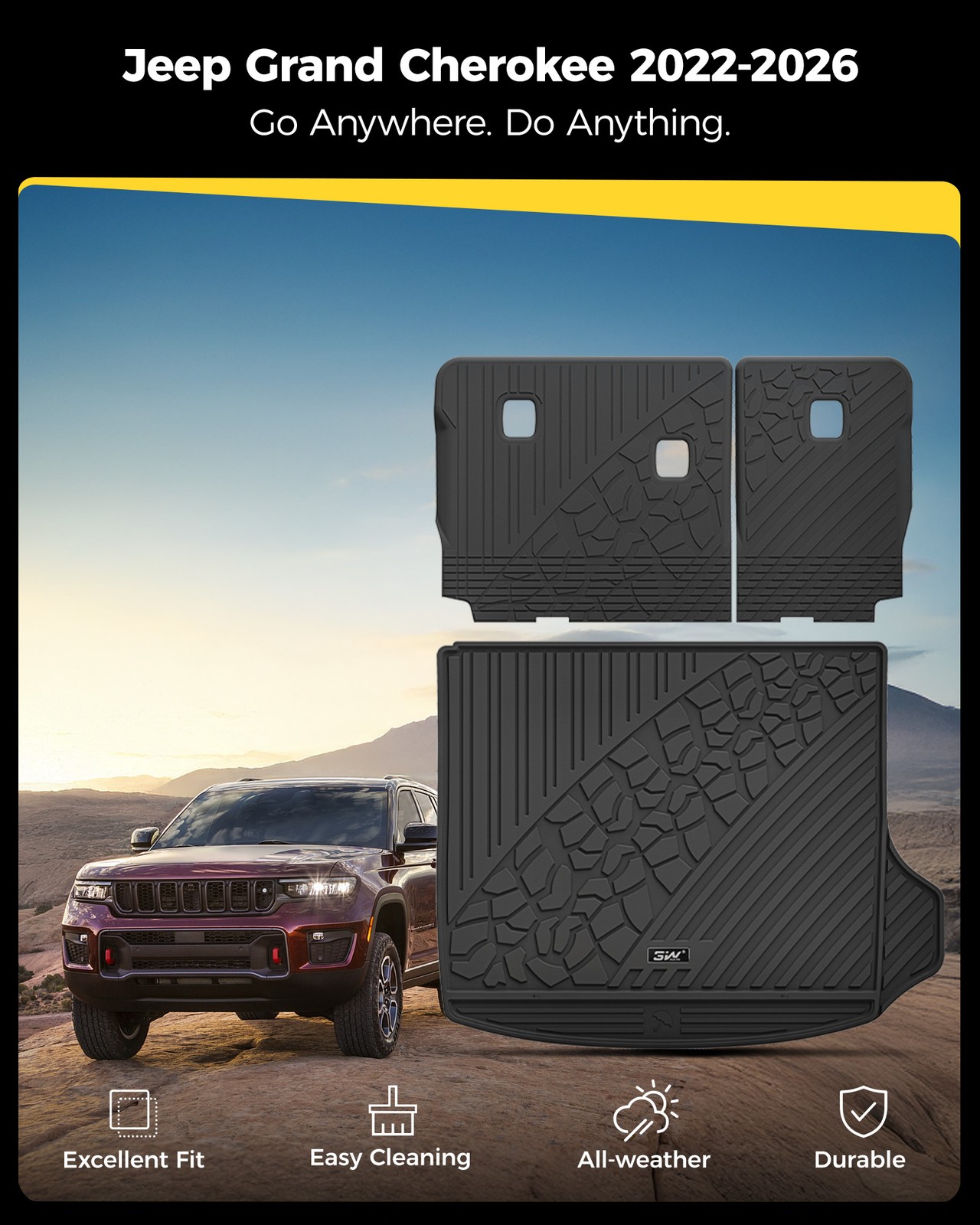 3W Cargo Mat & Backrest Mat for 2022-2026 Jeep Grand Cherokee Accessories 5-Seat