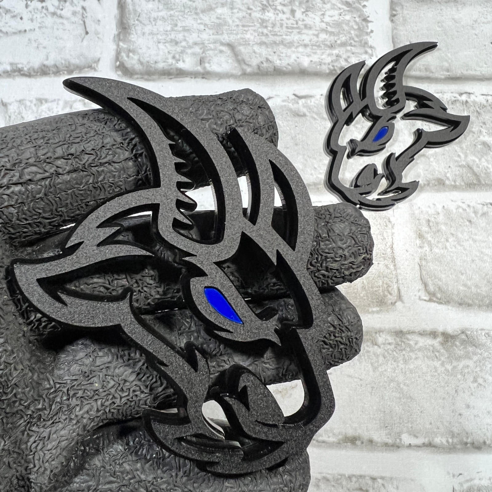 Fender Badges Angry Goat Drk Blue Eye Car Truck Badge Custom Black Emblem 2 Pack