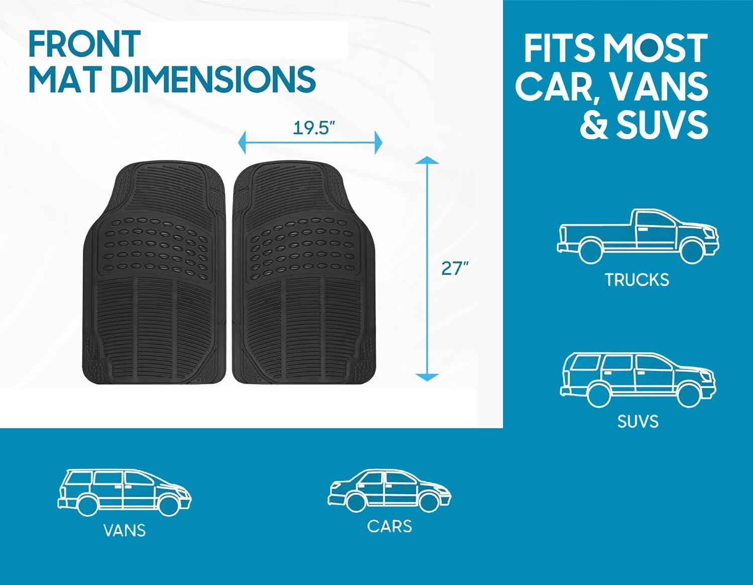 New 2 PC All Weather Rubber Front Car Truck SUV Van Black Auto Liner Floor Mats