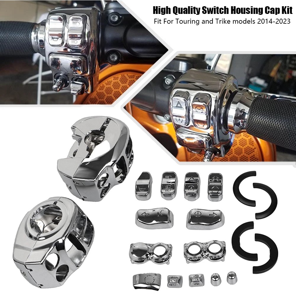 Chrome Handlebar Control Switch Housing Cap Button For Harley Road King 2014-23