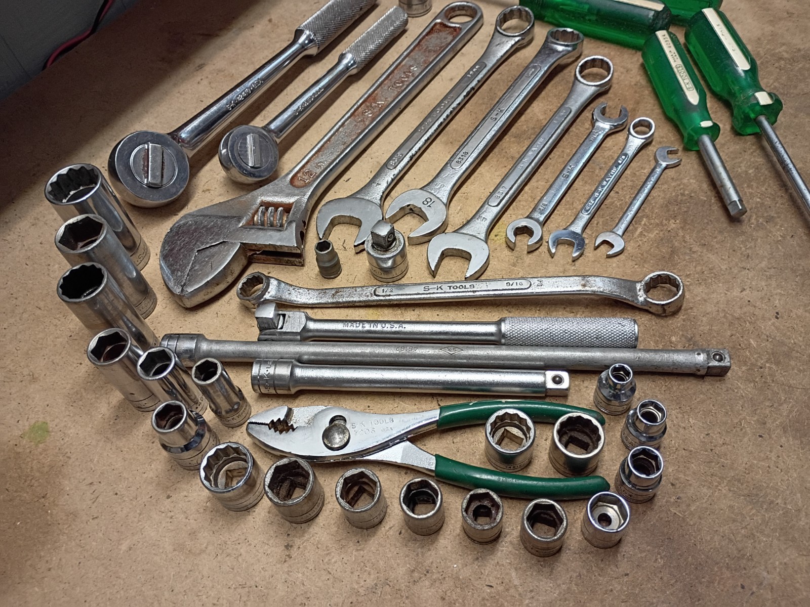 S-K TOOLS SOCKETS, EXTENSIONS WRENCHES, MIXED LOT MADE IN USA.