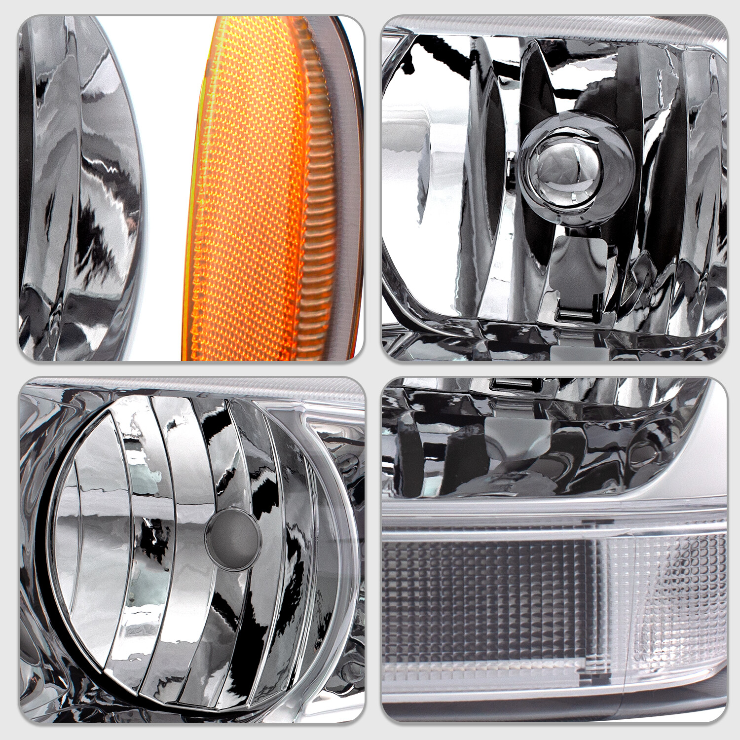 For 1999-2004 Jeep Grand Cherokee Chrome Headlights Amber Corner Headlamps Pair