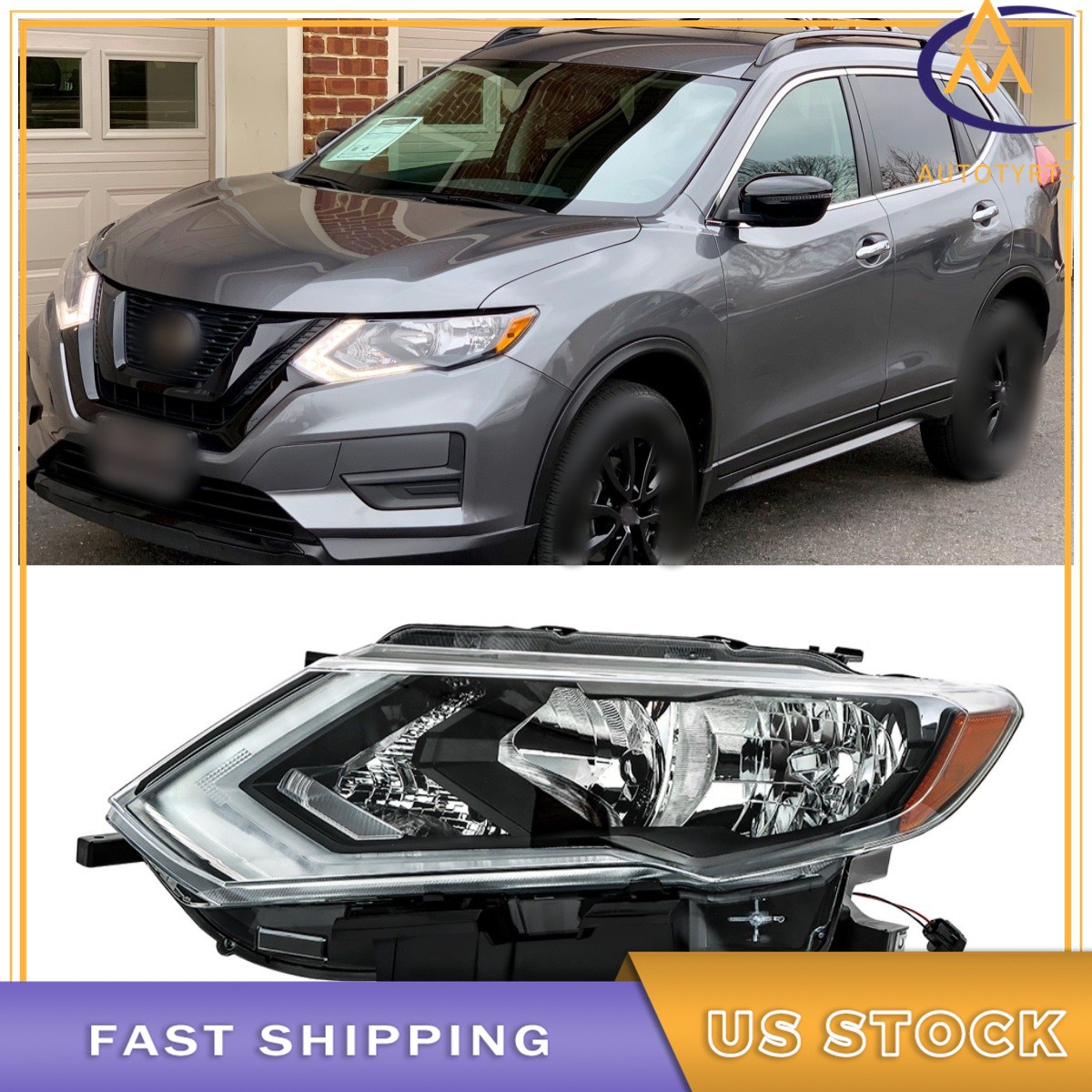 Halogen Headlight Left Side For 2017-2018-2019-2020 Nissan Rogue S SV SL Chrome