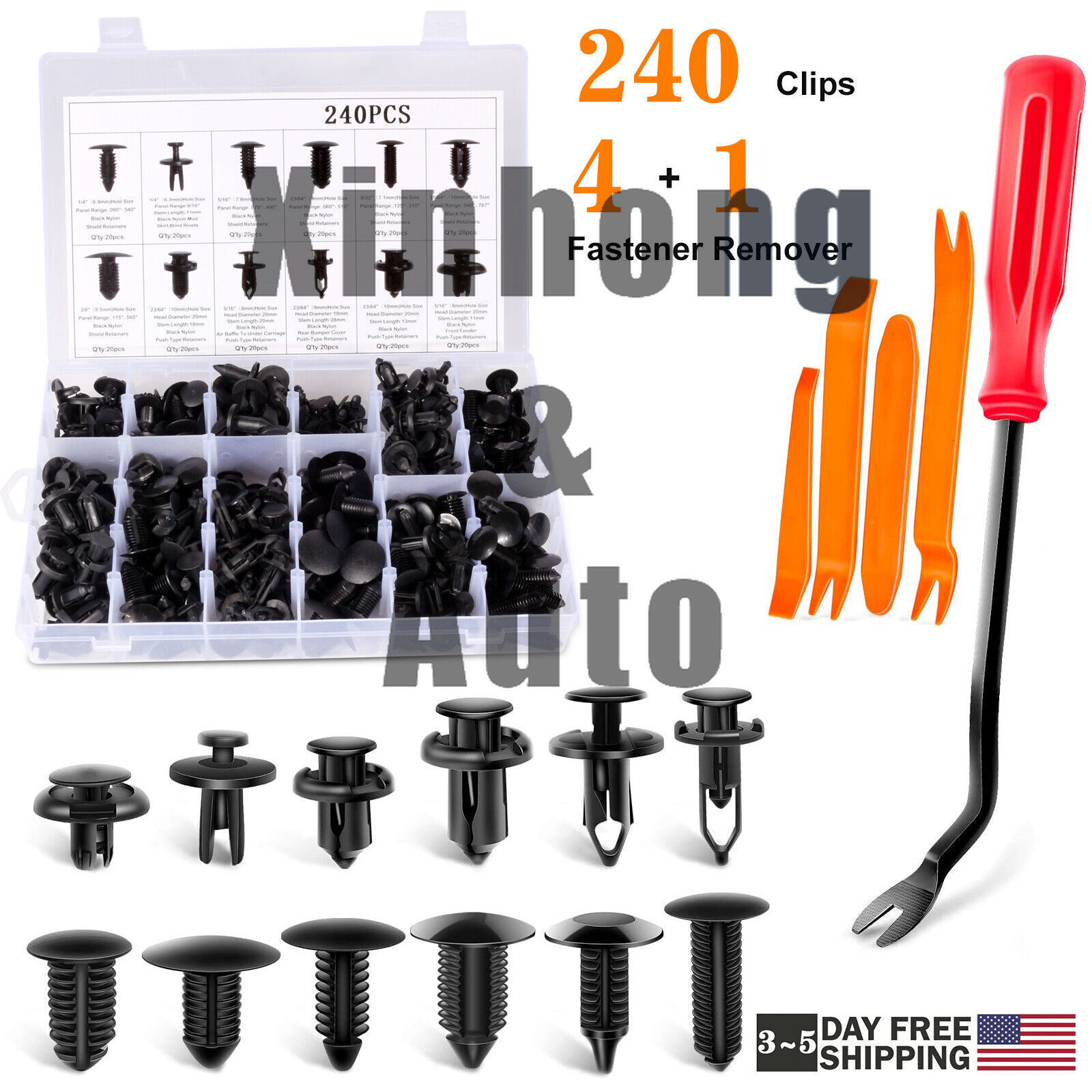 240pcs Auto Car Bumper Retainer Clips Kit Fastner Remover Push Pin Rivet Screwdr