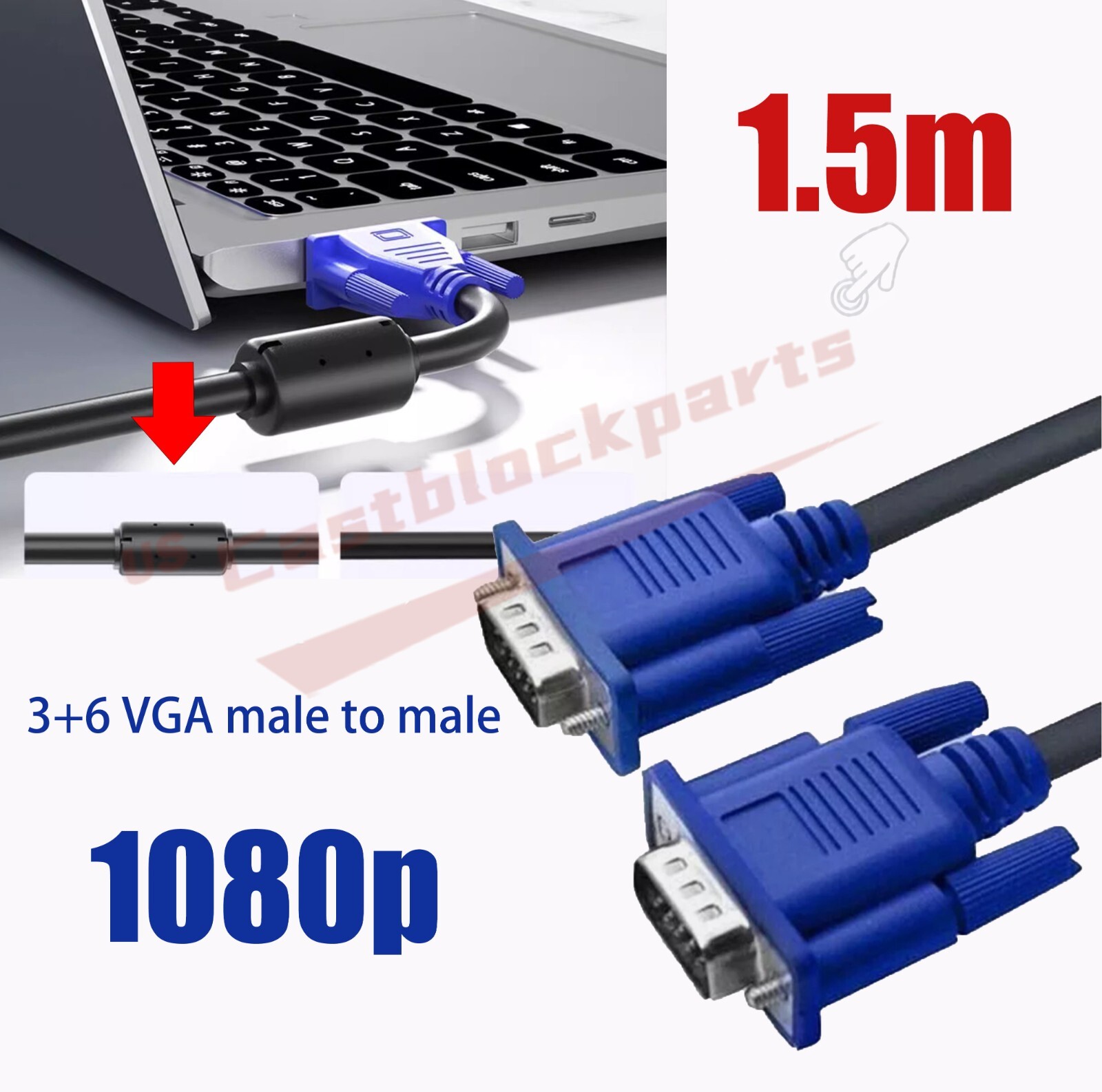 SVGA SUPER VGA Monitor 15PIN M/M Male To Male Cable CORD FOR PC TV HDTV Blue Us