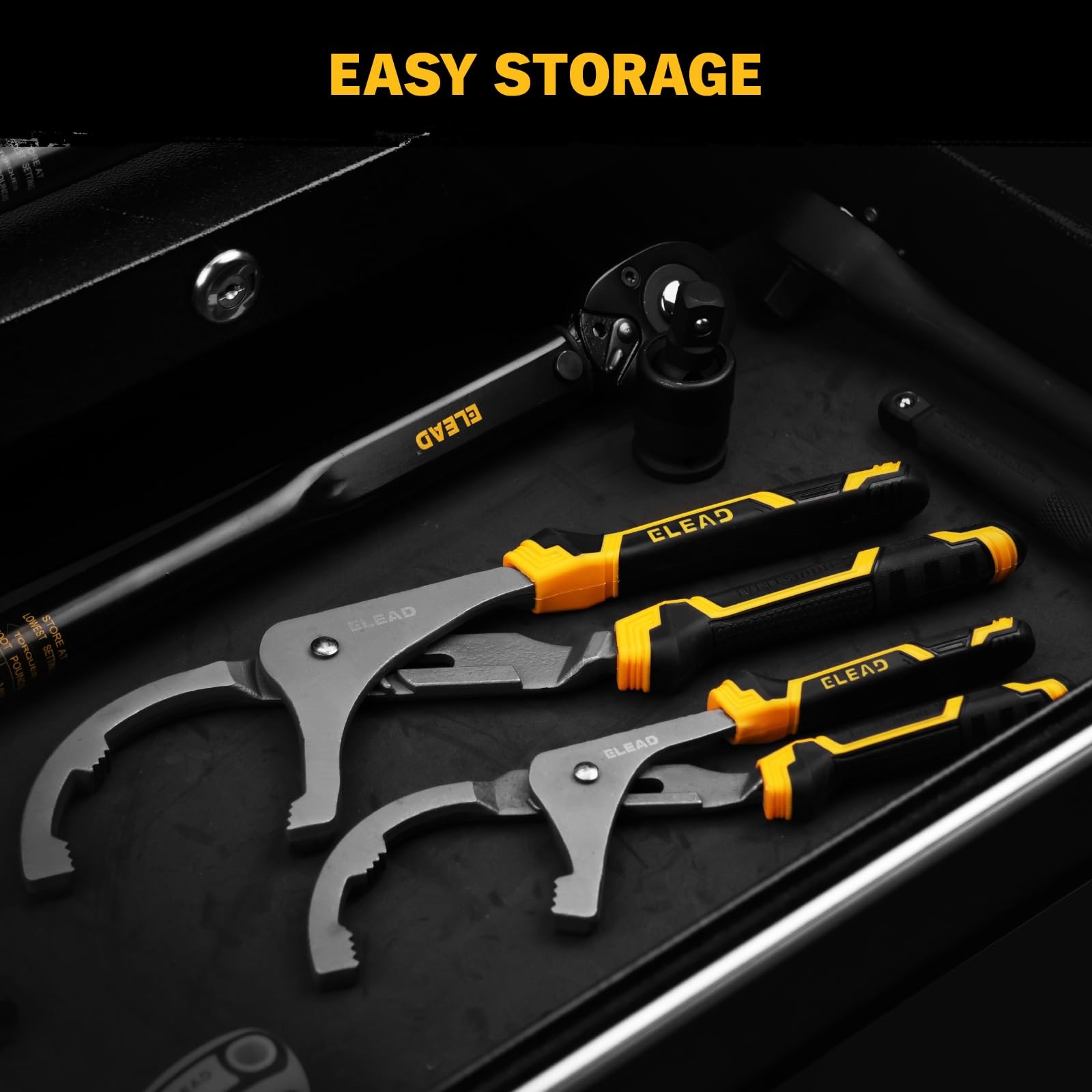 ELEAD Adjustable Oil Filter Wrench Set – 9″ & 12″ 2-Piece Set, Black & Yellow