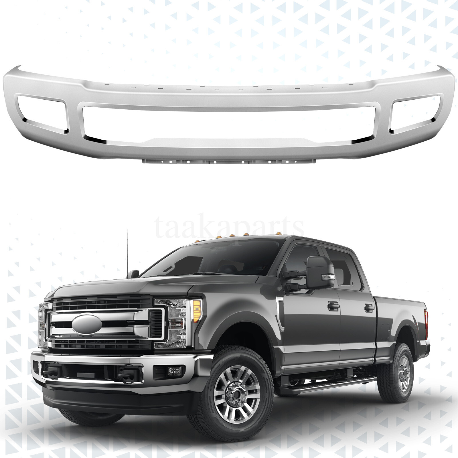 Chrome Front Bumper Face Bar For 2017-2019 Ford F250 F350 Super Duty w/ Fog Hole