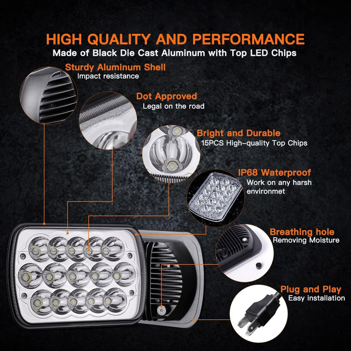 Fit For 1990-1997 NISSAN HARDBODY PICK-UP TRUCK Halo 7x6inch LED Headlights