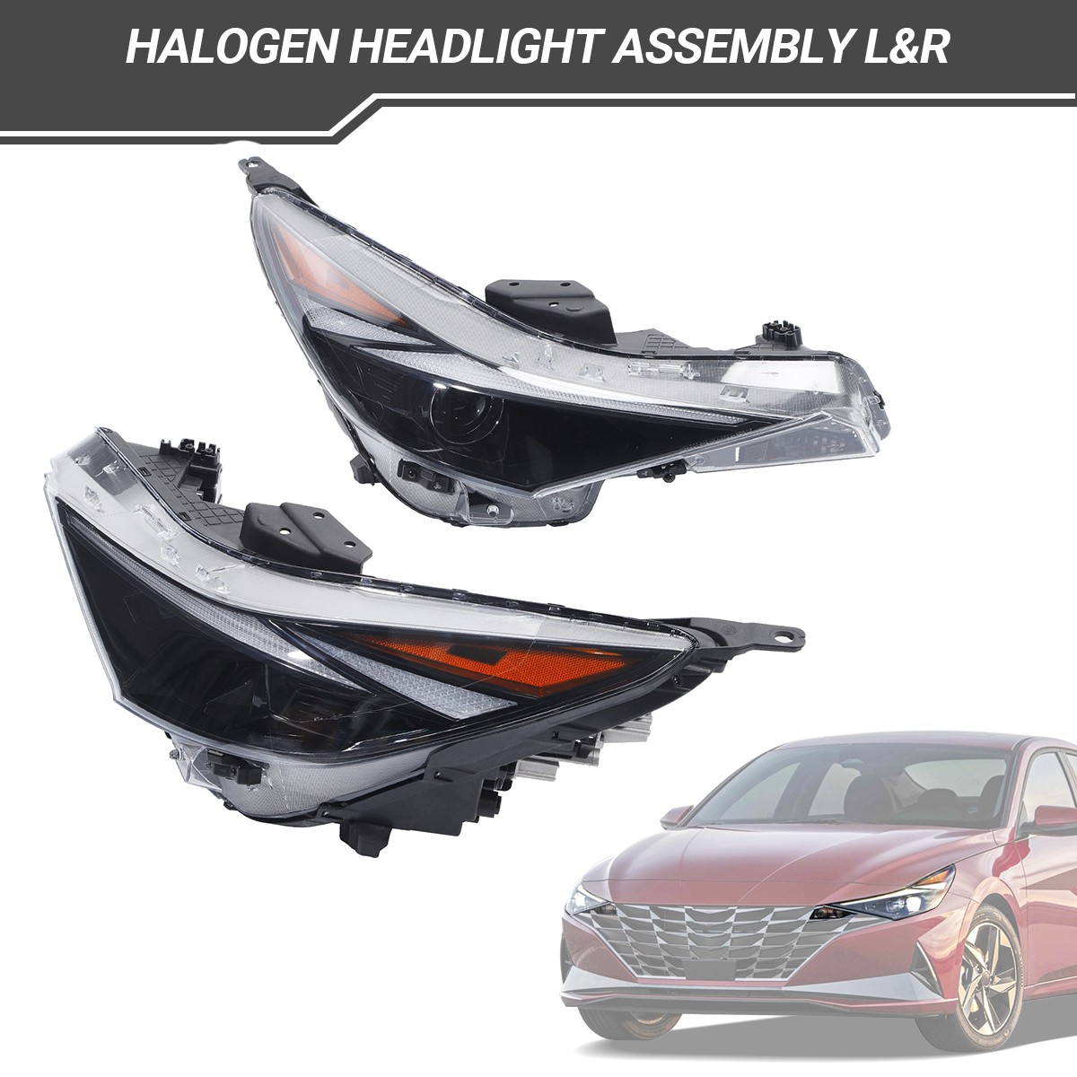 Halogen Headlights For Hyundai Elantra 2021-2022 Clear W/LED DRL Left+Right Lamp
