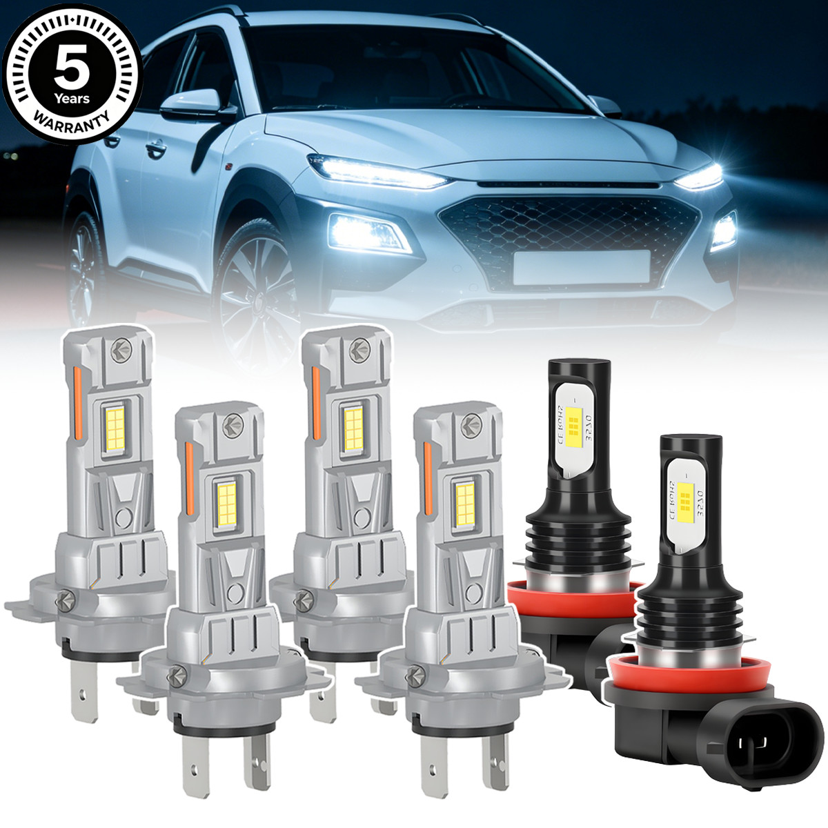 6× LED Headlight Bulbs Hi-Lo Beam Fog Light 6000K 12000lm For Hyundai Kona 18-21