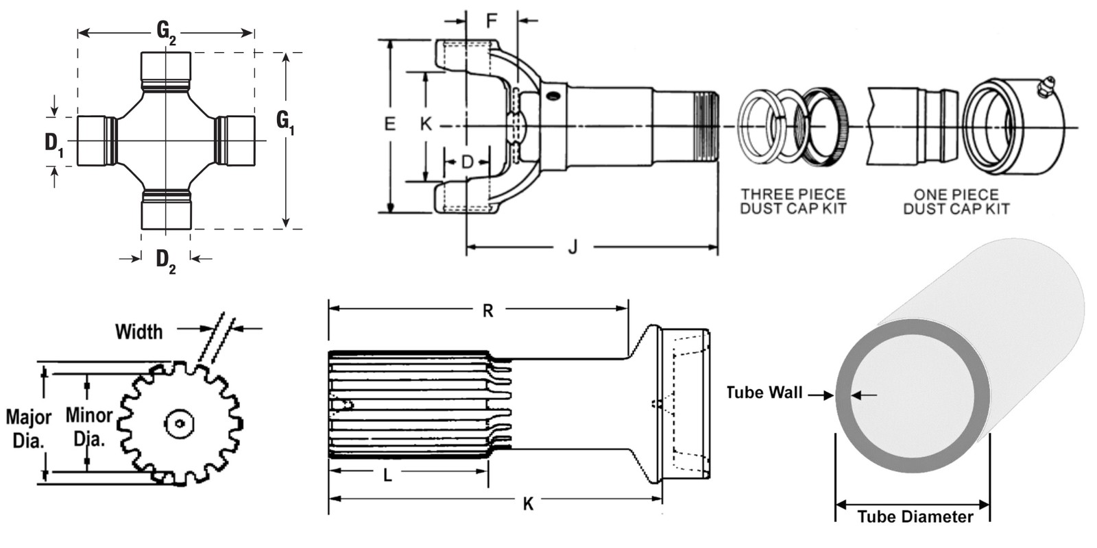 5-3-2261KX SPICER Slip Yoke 1610 series 2.000×16 spline 10.812 Length