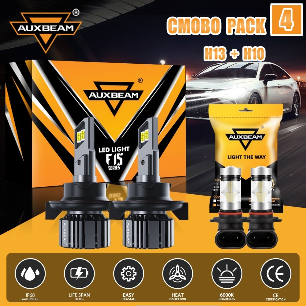 AUXBEAM F15 H13 H10 LED Headlight Bulbs Conversion Kit High Low Beam 90W 20000LM