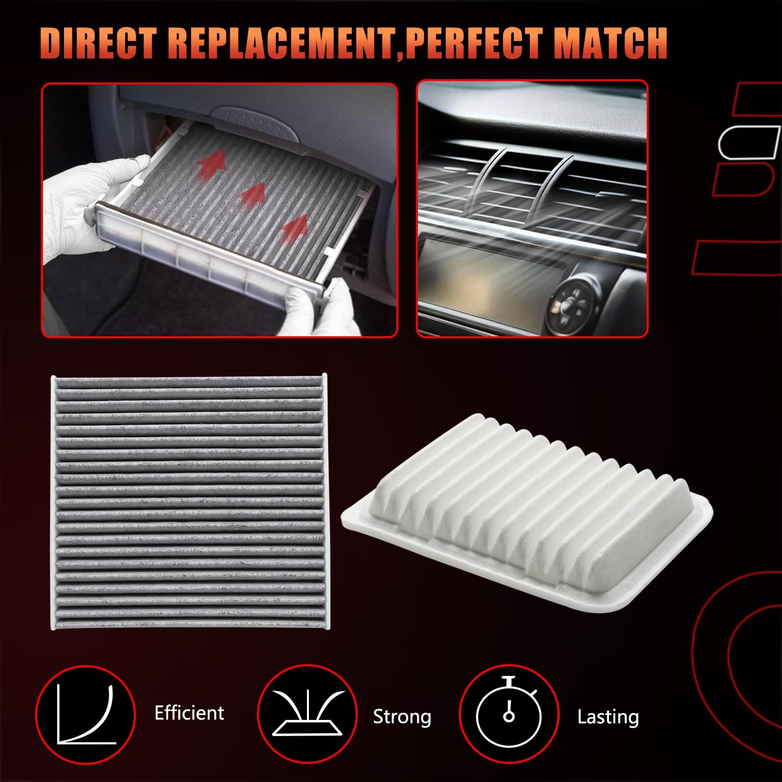 Engine & CARBONIZED Cabin Air Filter For CAMRY VENZA 4cyl 07-17 A5649 C35667