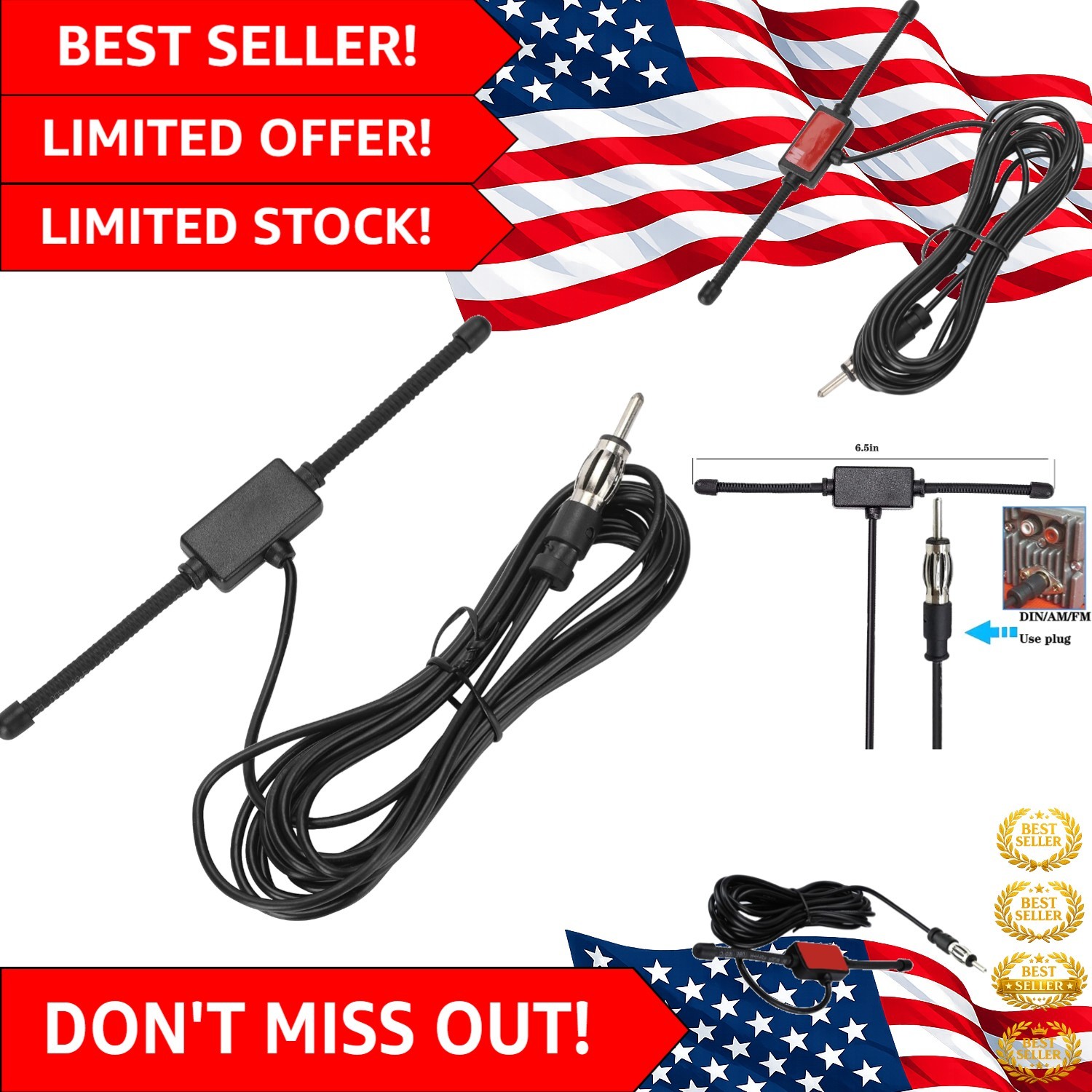 10ft Universal Car Radio Antenna – Adhesive AM FM Patch Antenna for Clear Sound