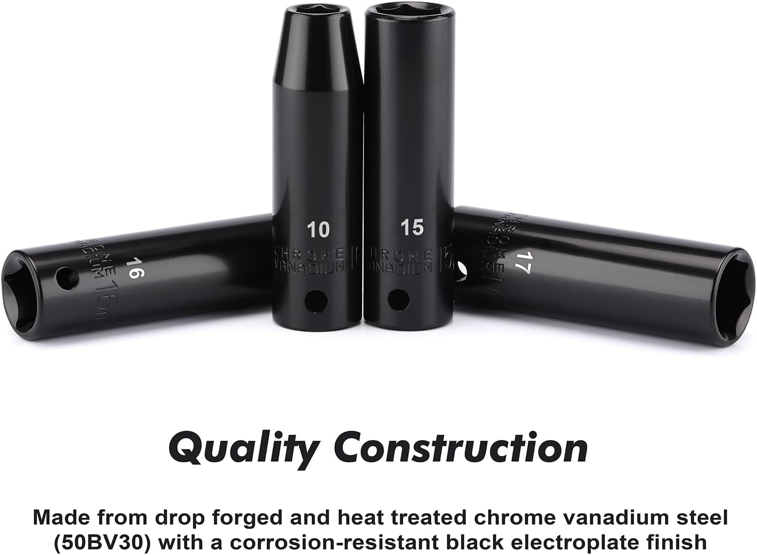14pcs 1/2-Inch Drive Deep Impact Socket Set, Metric, Cr-V, 6-Point 10 mm – 24 mm