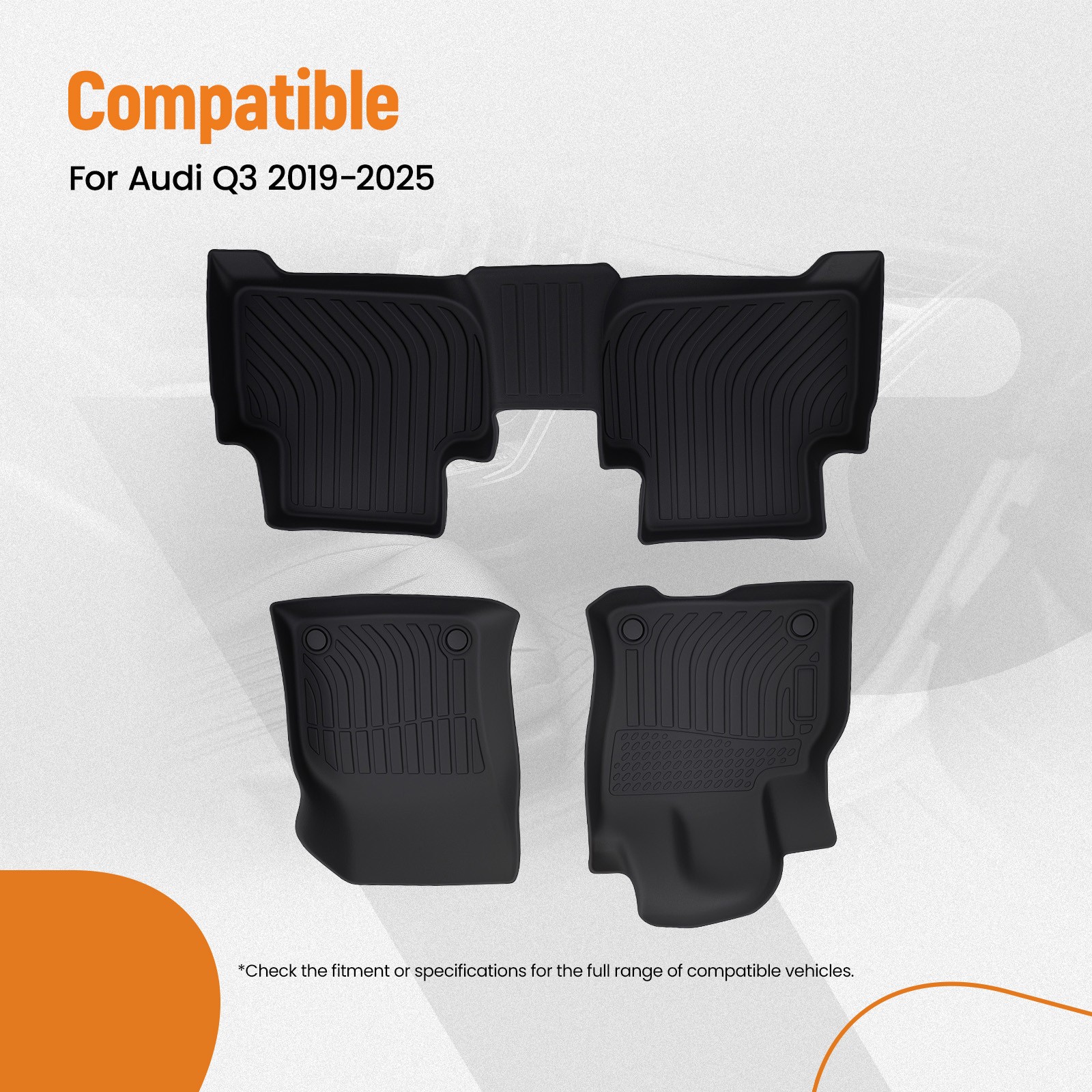 All-Weather Floor Mat Set for Audi Q3 2019-2025 TPE Anti-Slip Black Car Carpet