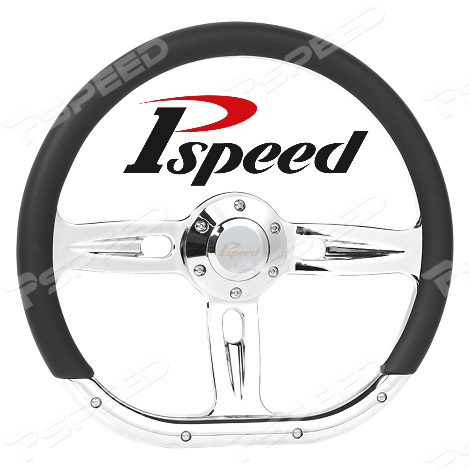 D-Shape 14″ 6-Bolt Car Truck Steering Wheel Microfiber Leather Wrap Chrome Spoke