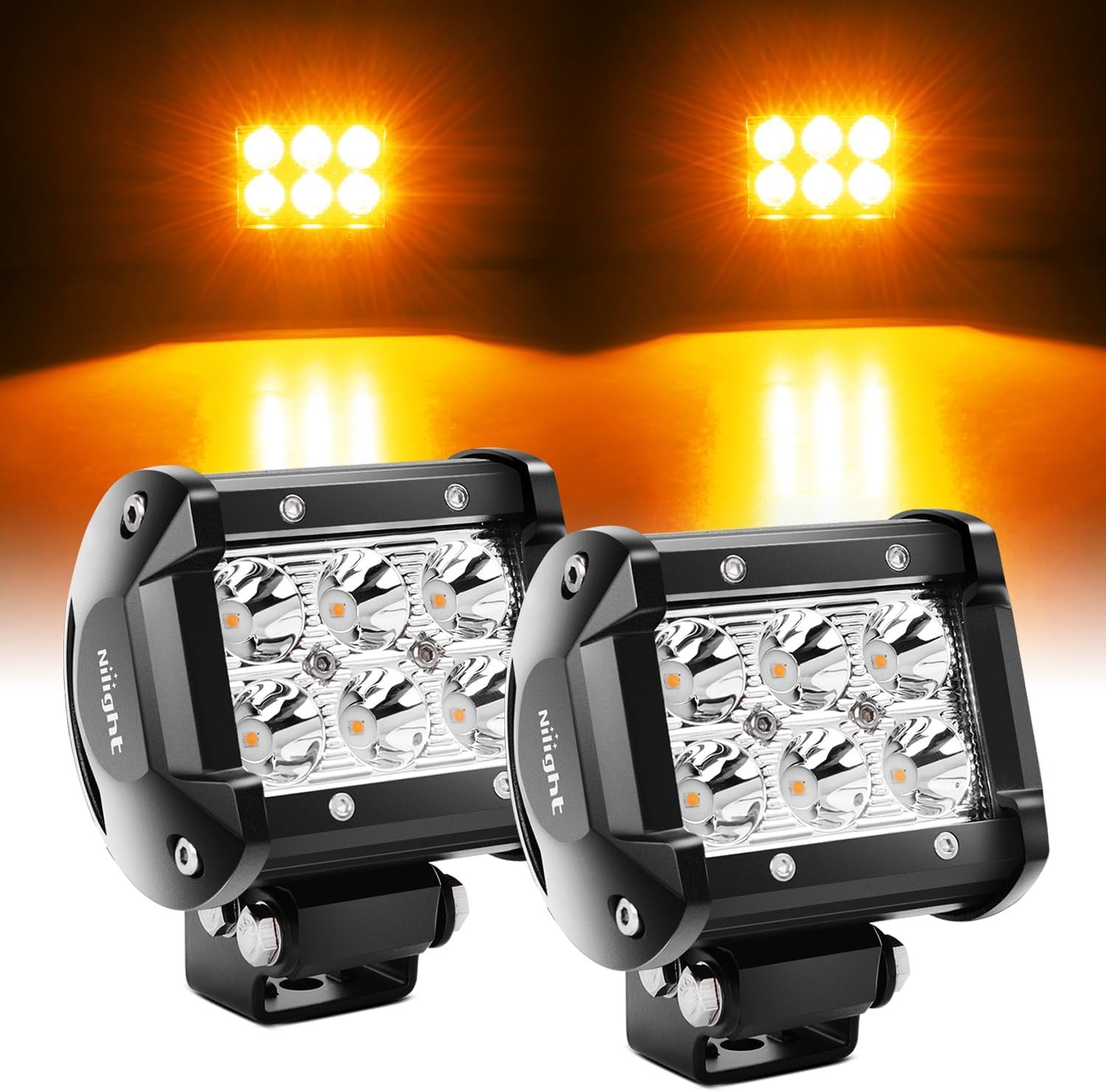 Nilight 4 Inch LED Light Pods Amber Spot Beam Driving Fog Lights 2PCS 18W Lights