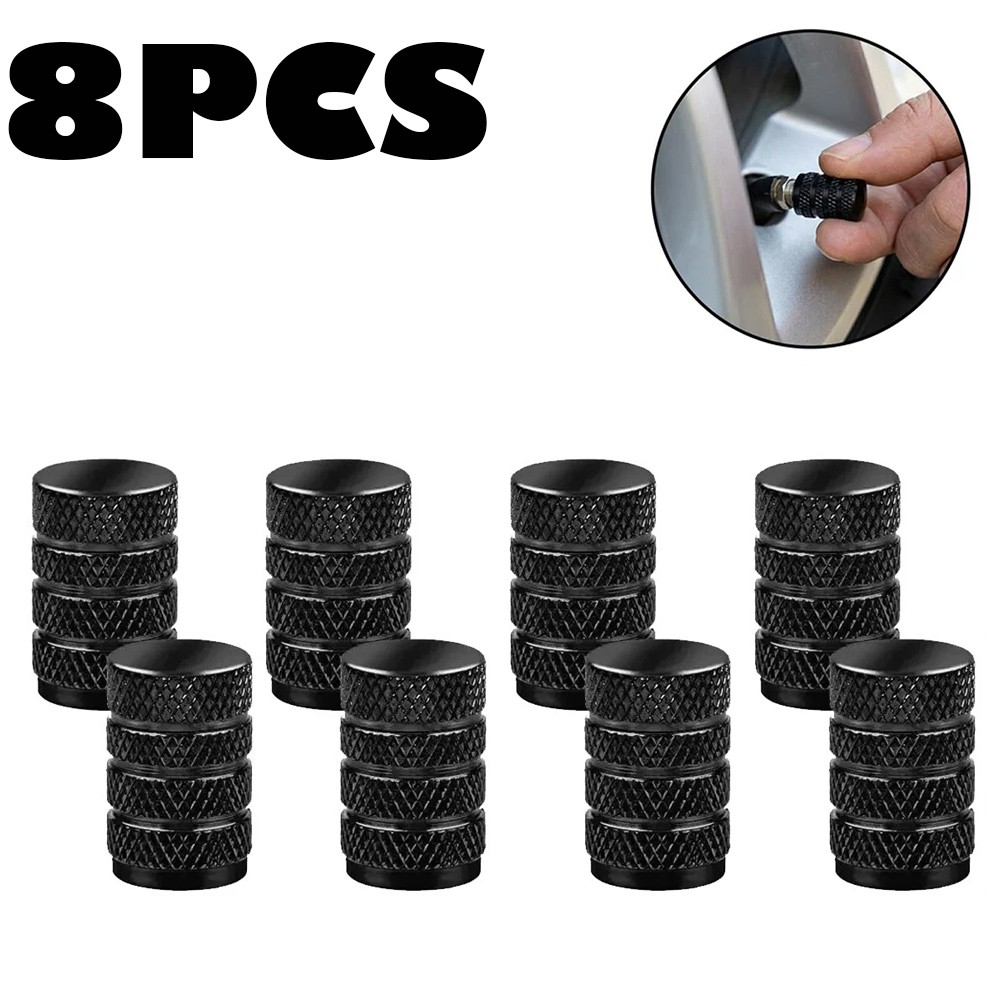8 Pack Black Anodized Aluminum Tire Valve Stem Caps Corrosion Resistant Set