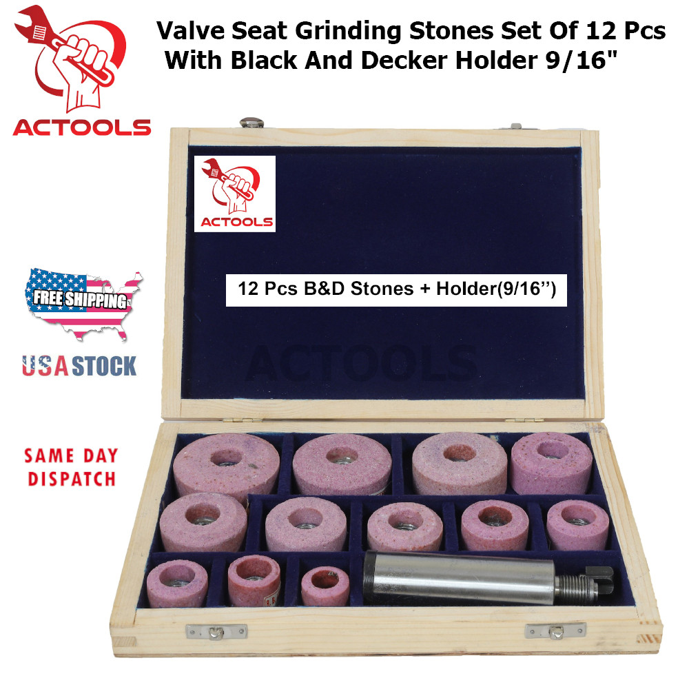 New Valve Seat Grinding Stones 12 Pcs With Black And Decker Holder 9/16″ USA