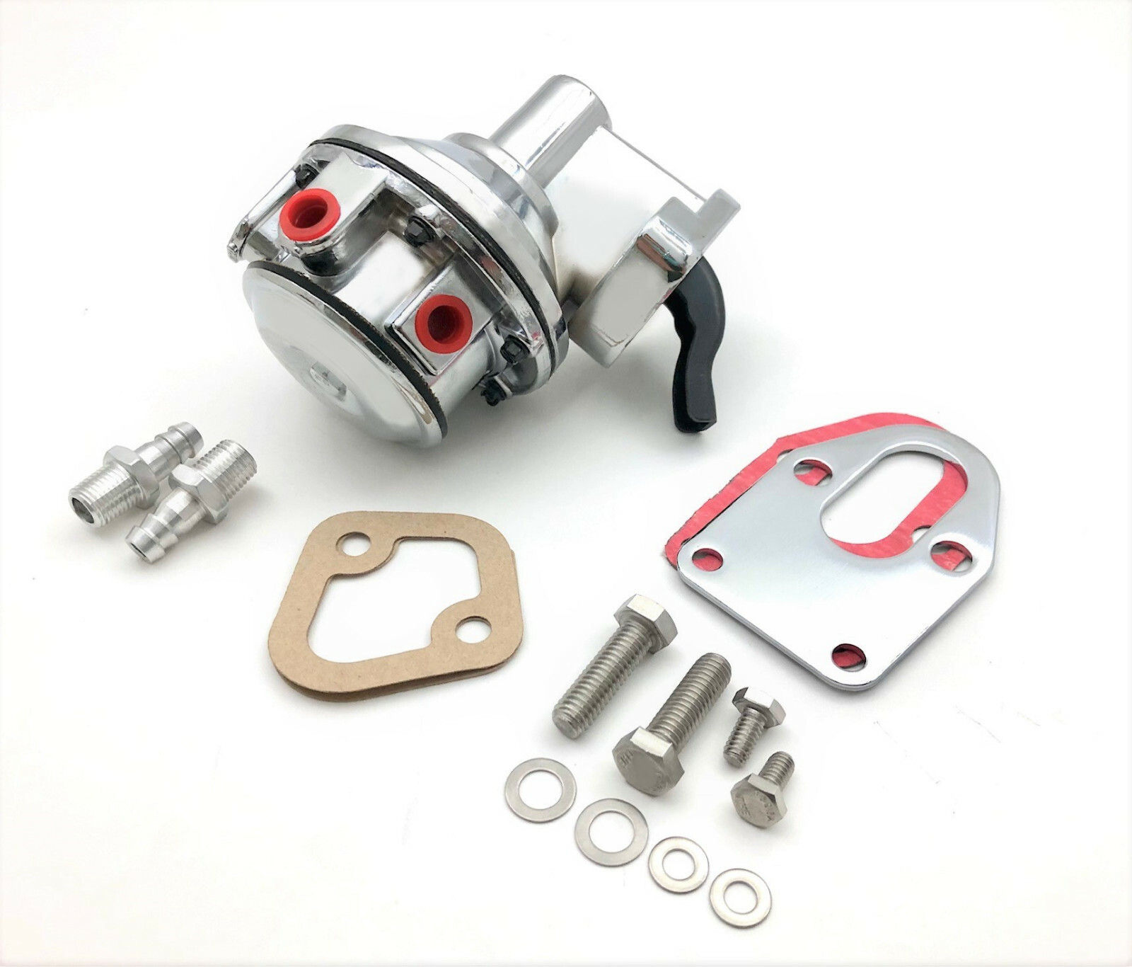 SB Chevy Mechanical Fuel Pump Kit High Volume SBC Mounting Plate Stainless Bolts