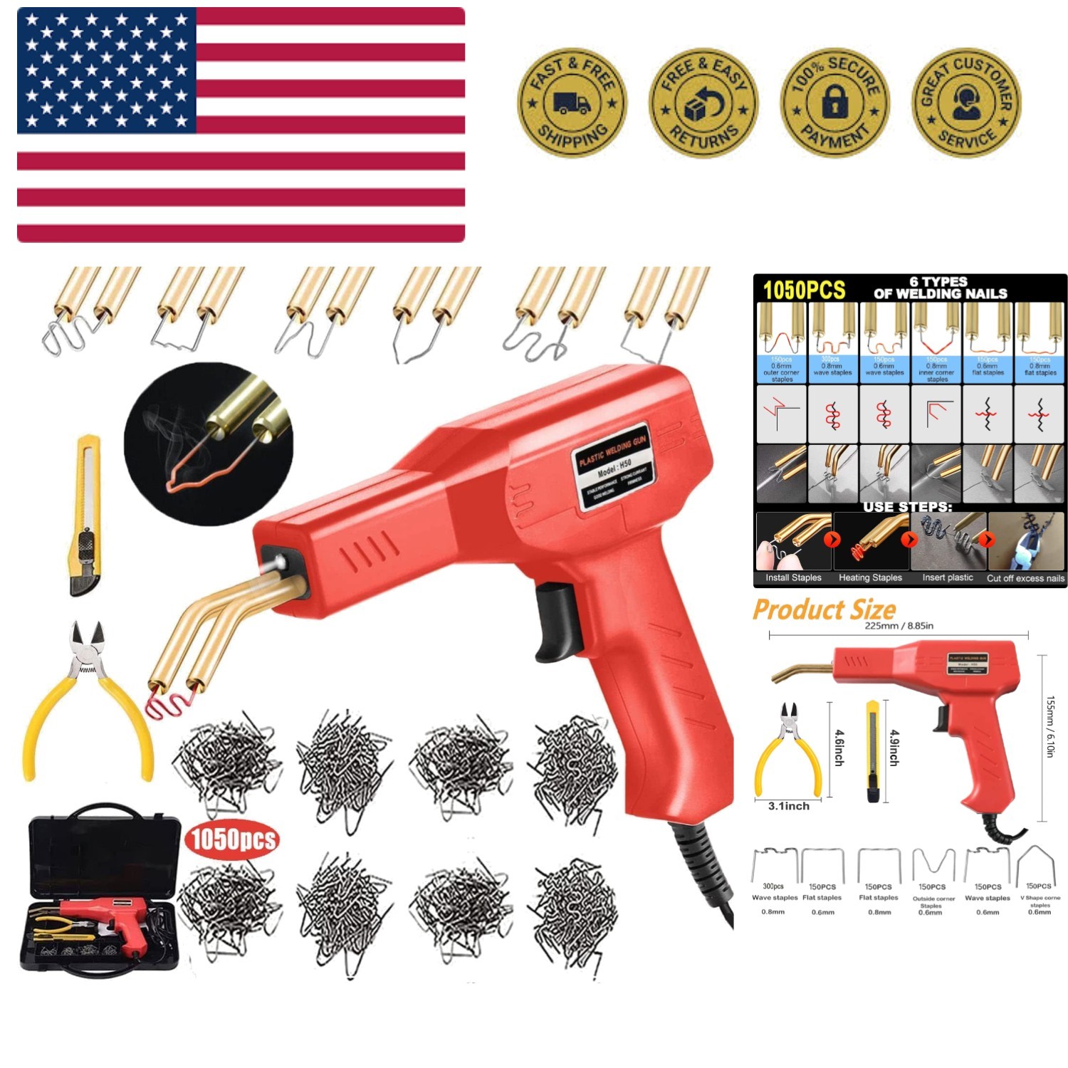 Plastic Welding Machine Car Bumper Repair Kit,6Types 1050 Staples Plastic Wel…