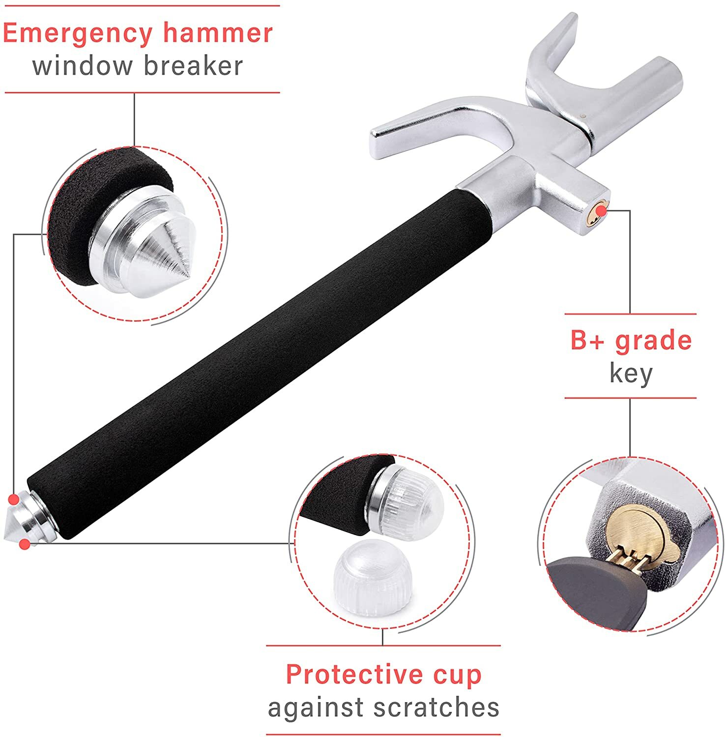 Zone Tech Anti Theft Car Steering Wheel Lock With Escape Hammer Window Breaker
