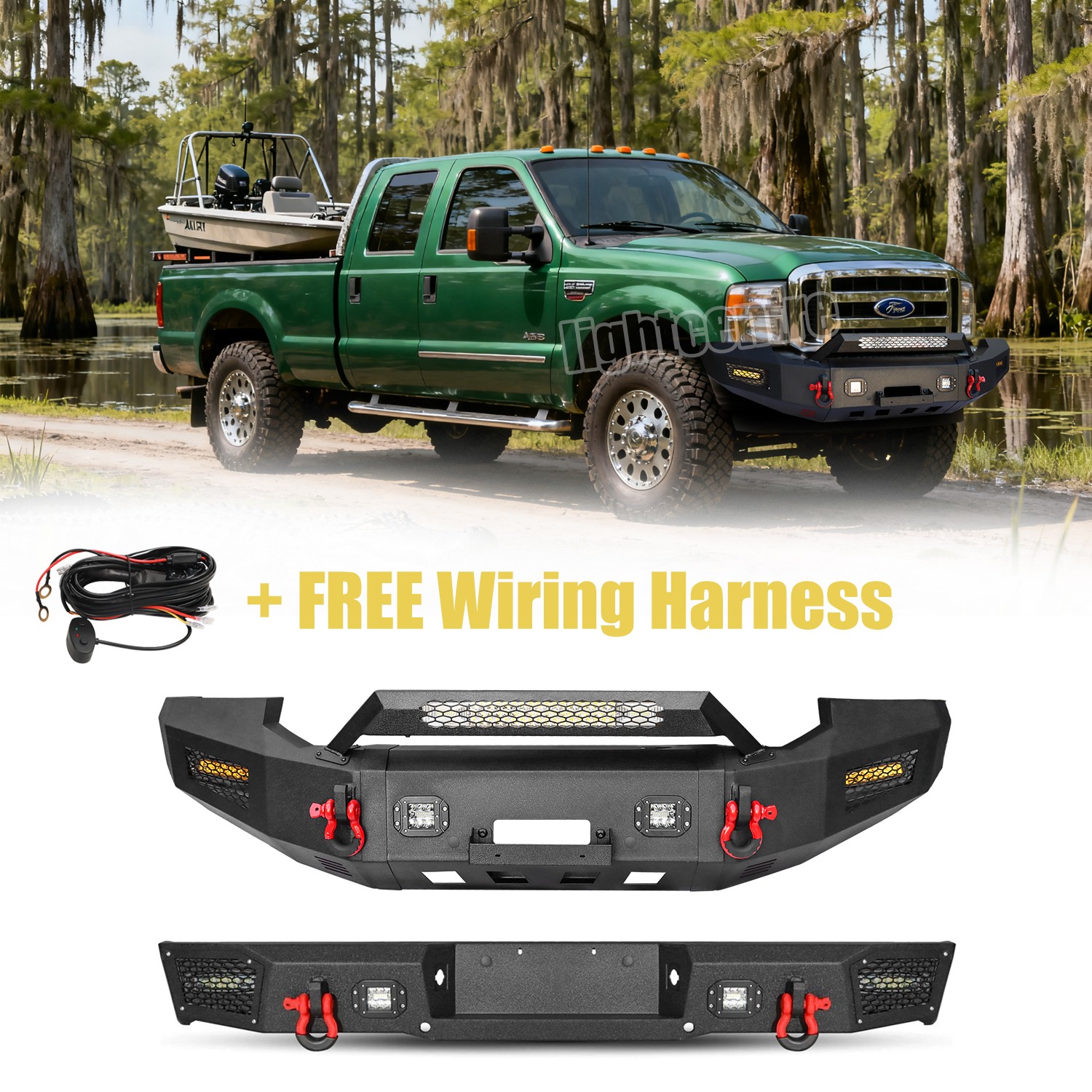 Aaiwa For 2005 2006 2007 Ford F250 F350 Front Rear Bumper W/ Lights&Winch Plate