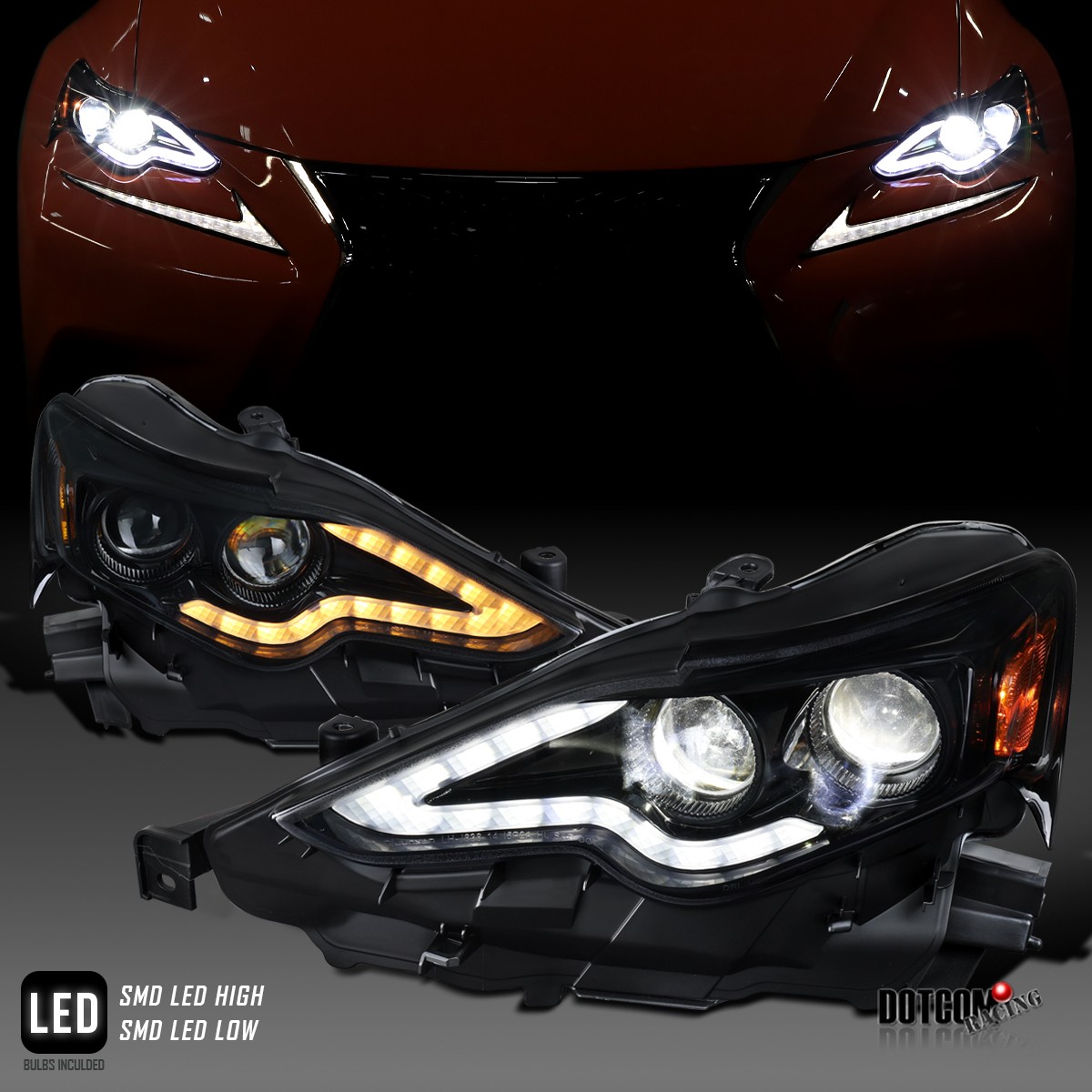 Fit 2014-2016 Lexus IS250 IS350 Smoke Black LED Projector Headlights Lamps 14-16