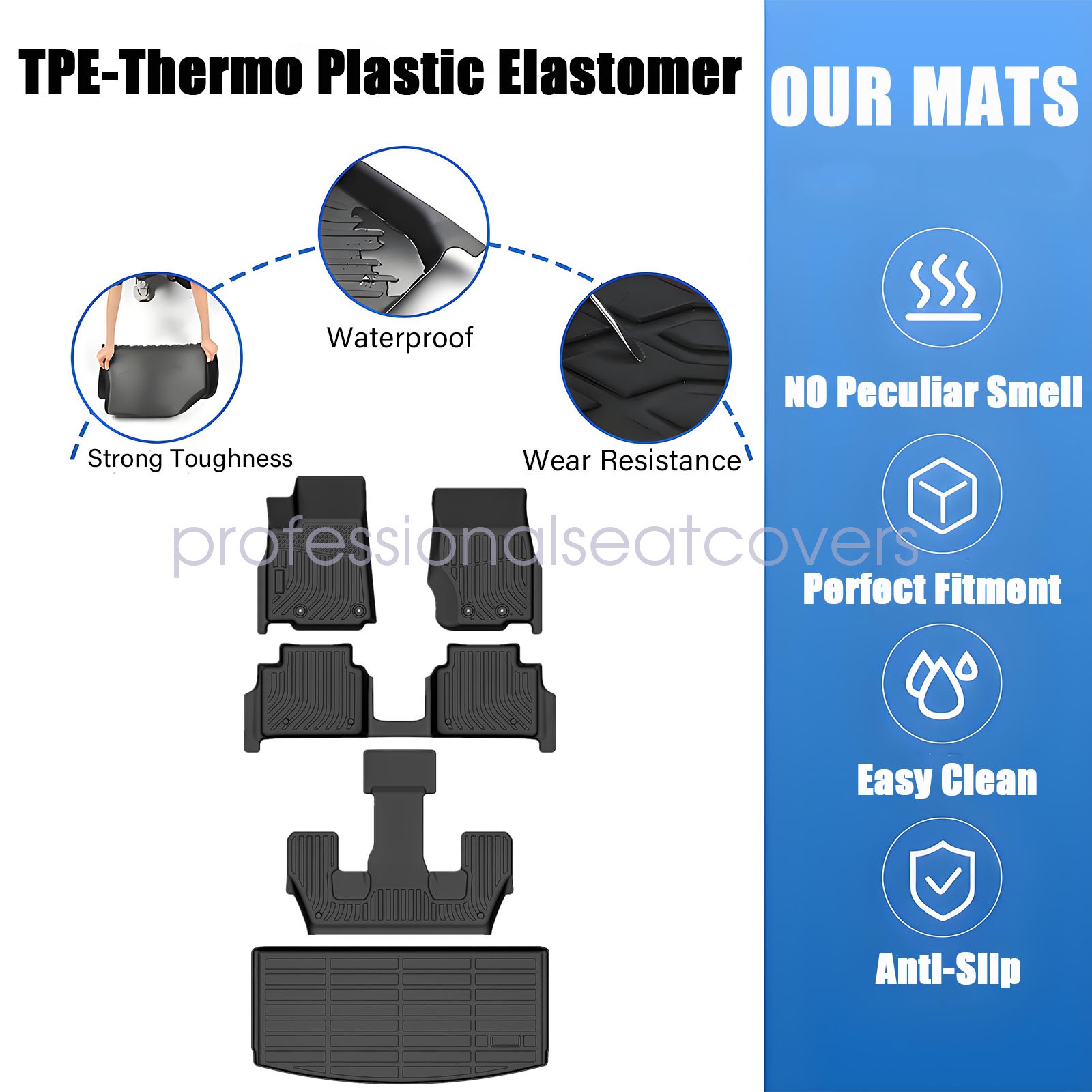 For 2021-2025 Jeep Grand Cherokee L TPE Floor Mats+Trunk Cargo Liner All Weather