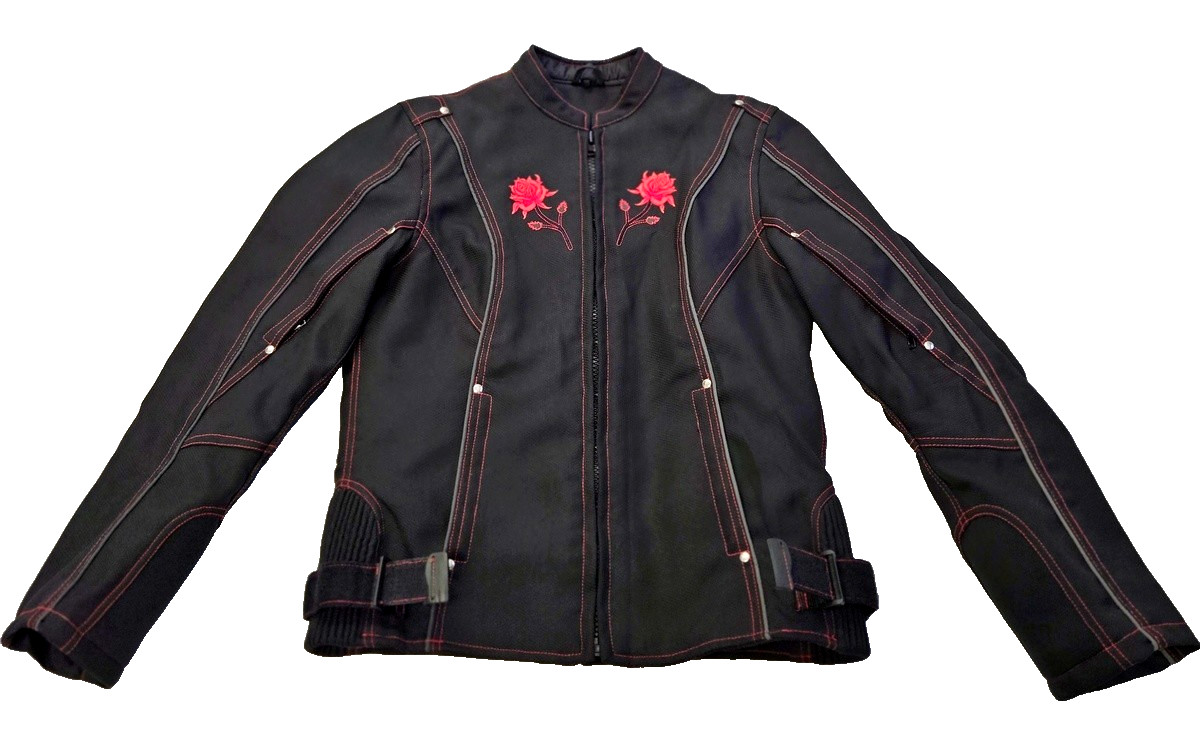 Revolution Gear Black Red Rose Embroidered Women’s Lined Riding Jacket Size M