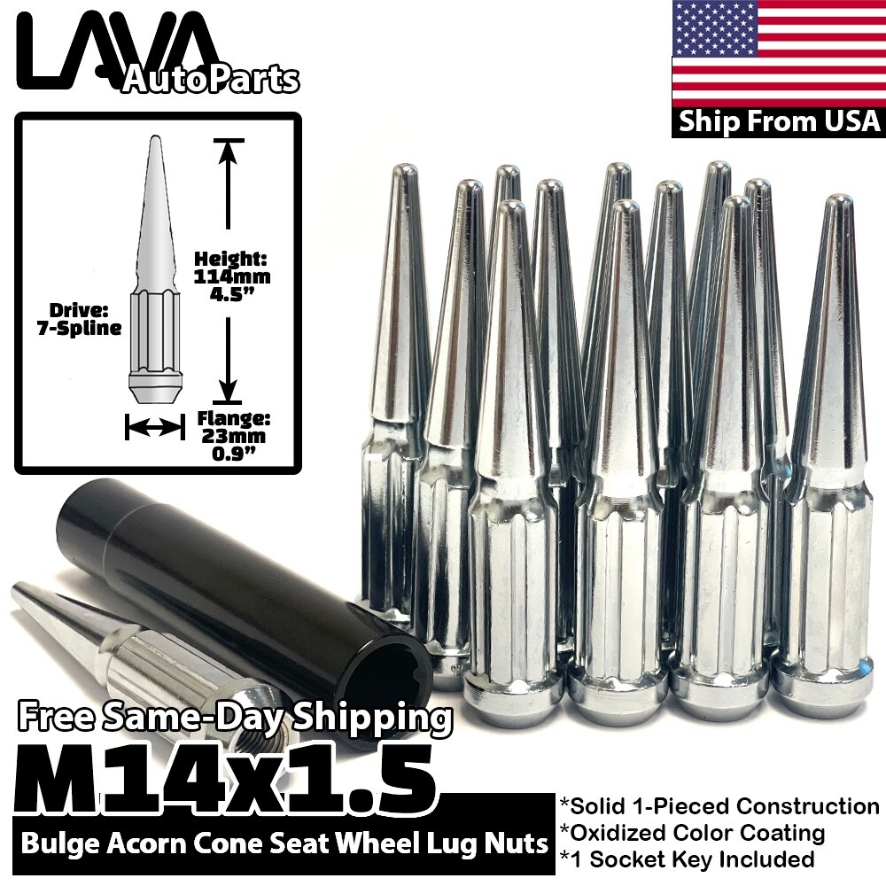 32x Chrome 14×1.5 Spline Spike Lug Nut Fit Ford 1999-2023 F250 F350 Super Duty