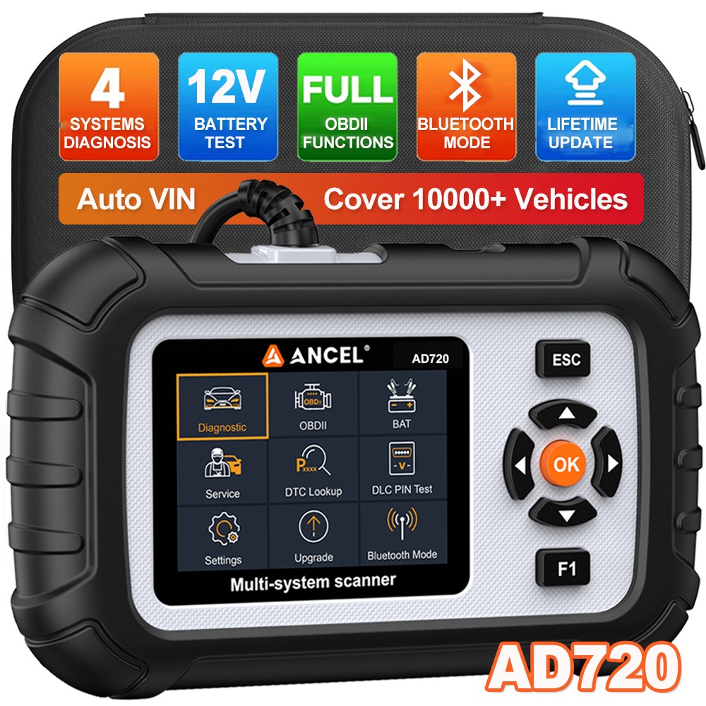 ANCEL AD720 Full OBD2 Functions Scanner Code Reader Cranking Charging Test Tool