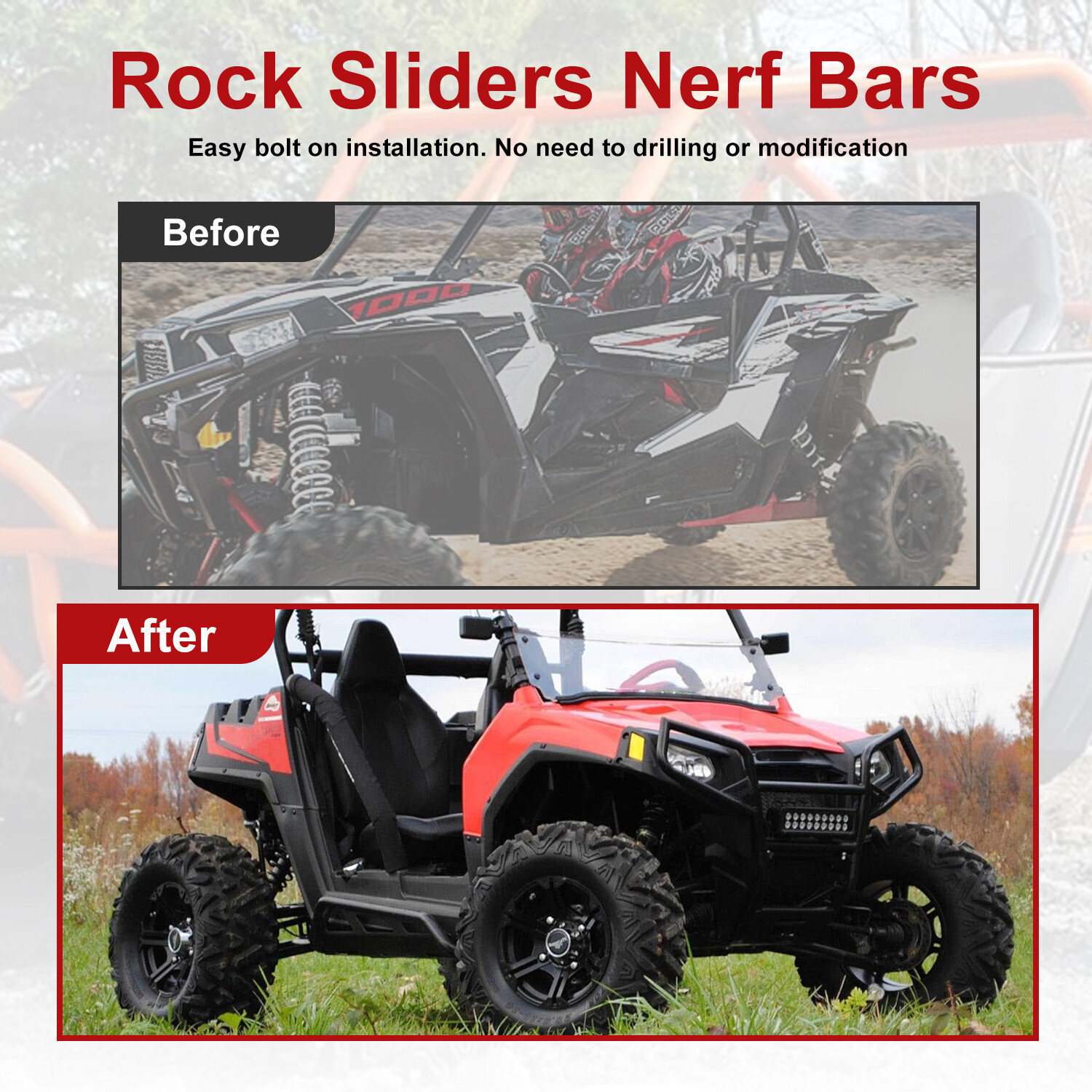 Rock Sliders Side Nerf Bars for 2008-2014 Polaris RZR 570/ RZR 800/ RZR 800 S
