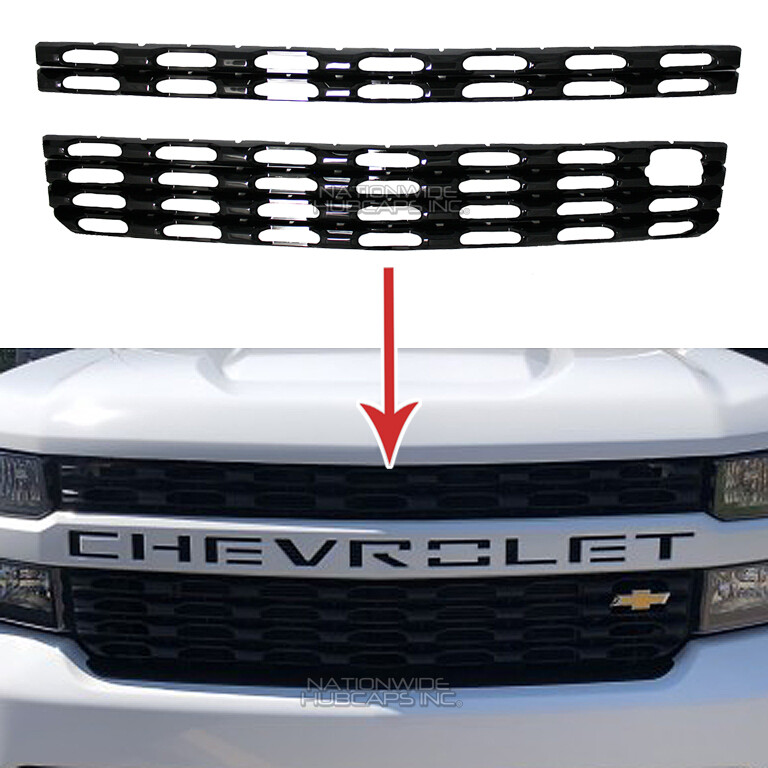 2019-2021 Chevy Silverado 1500 Gloss Black Snap On Grille Overlay Grill Covers
