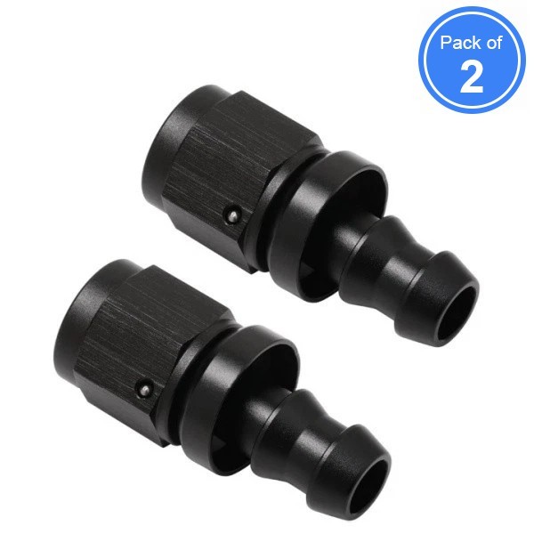 4AN Push Lock Hose Fittings Straight Adapter For 1/4” ID Rubber Line Black 2PCS