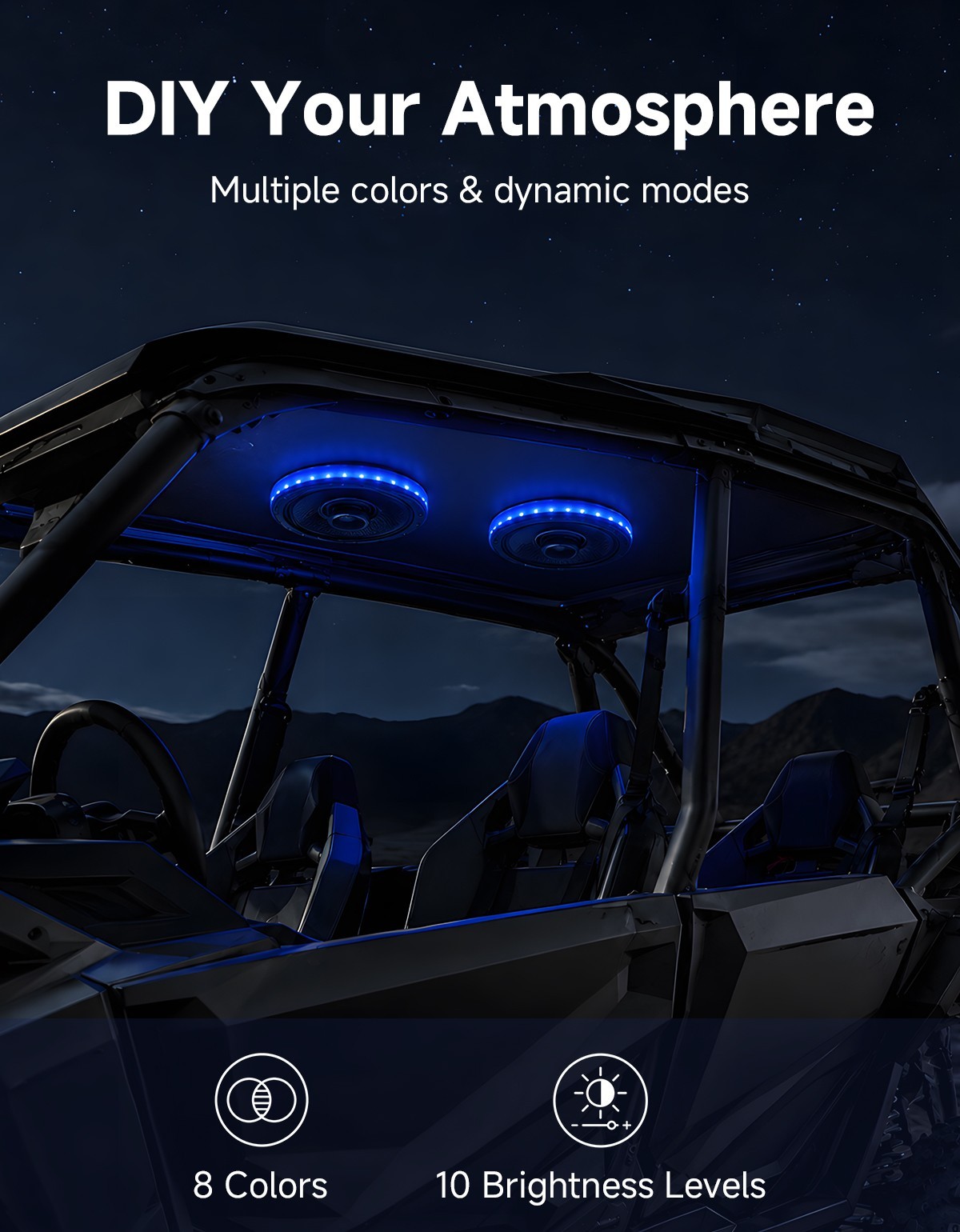 4pcs 6.5” RGB Car LED Speaker Ring Lights For UTV SUV Marine RV Interior Lights