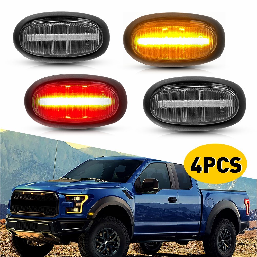 4PCS Front Amber+Rear Red LED Side Marker Lights Fits 17-21 Ford F150 SVT Raptor