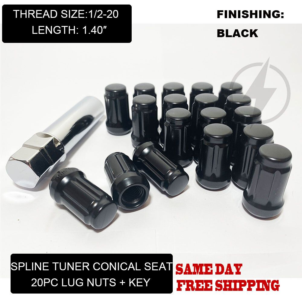 20 Black 6 Spline Lug Nuts 1/2×20 For 1964-2014 Ford Mustang Shelby GT 500 Boss